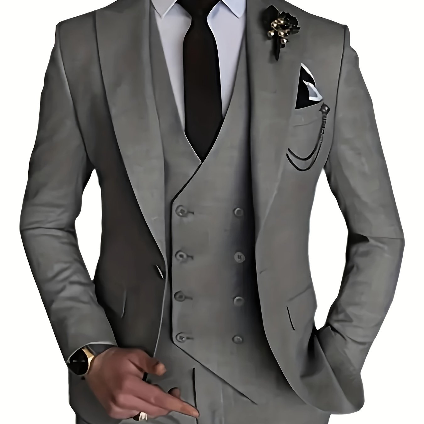 3-Piece Formal Suit Set - Classic Double-Breasted Jacket, Vest, and Pants for Business, Wedding, and Party Occasions - High-Quality Fabric, Comfortable Fit, and Stylish Design