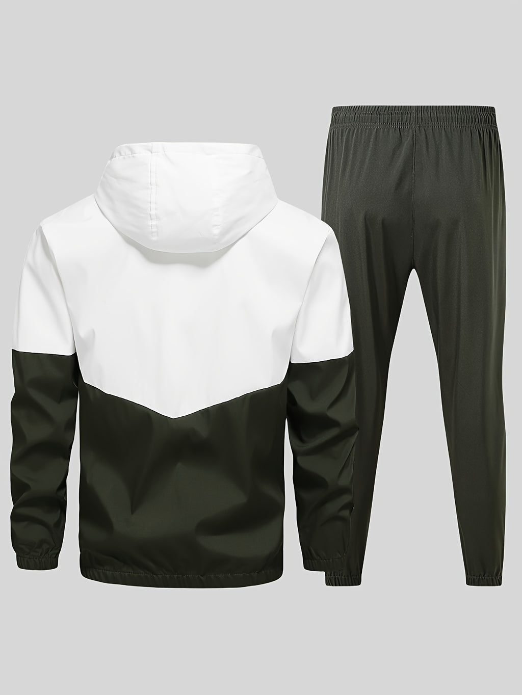 Men's Casual Sports Set, Spring/Autumn Hooded Jacket And Pants, 2-Piece Stylish Athletic Suit, Youth Fashion Trend, Color Block Design