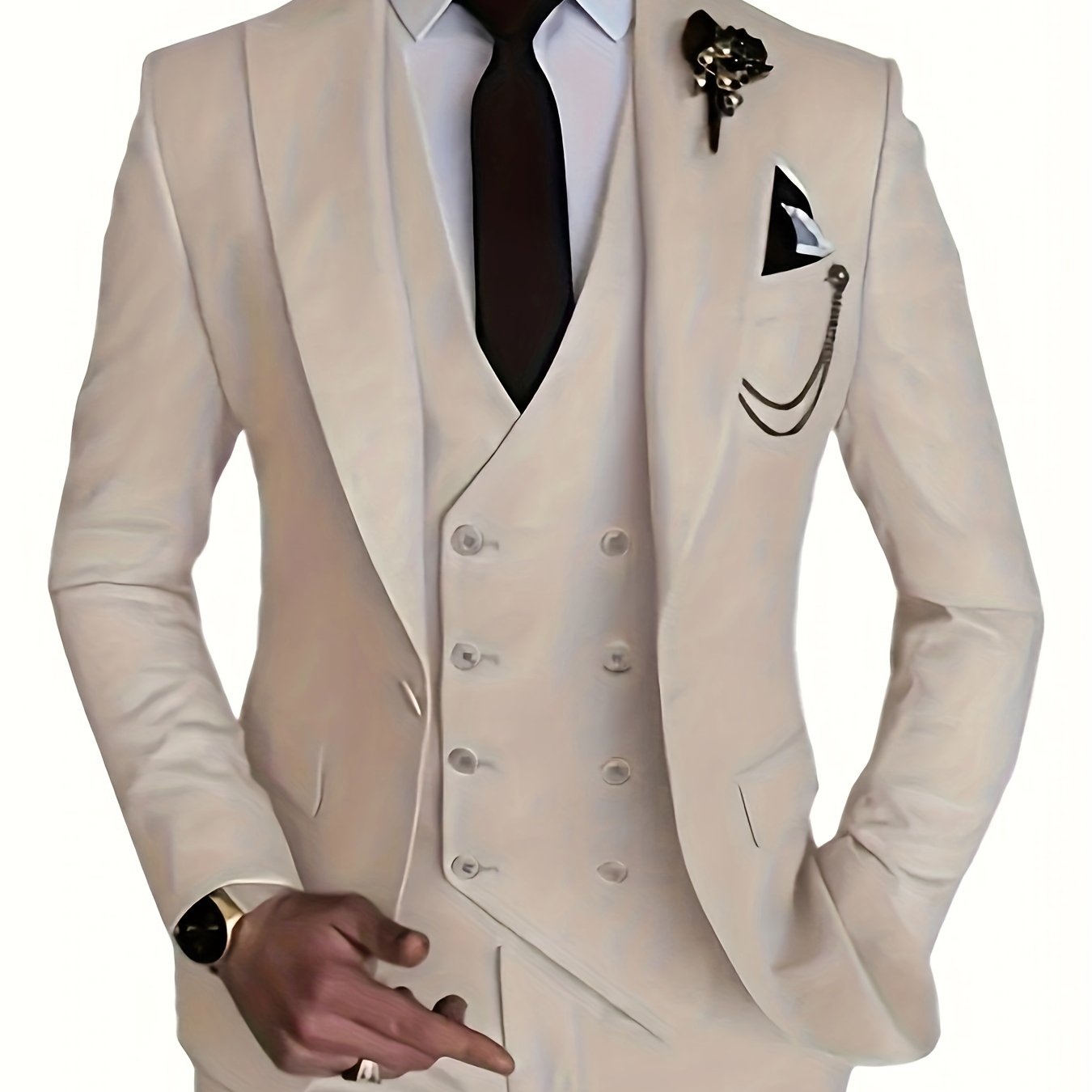 3-Piece Formal Suit Set - Classic Double-Breasted Jacket, Vest, and Pants for Business, Wedding, and Party Occasions - High-Quality Fabric, Comfortable Fit, and Stylish Design