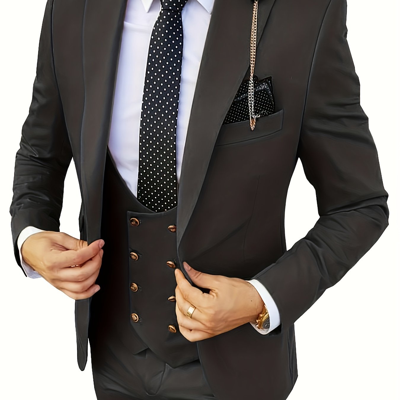 3-Piece Formal Suit Set - Classic One Button Jacket, Double Breasted Vest, and Fitted Pants - Perfect for Business Dinners, Weddings, and Parties
