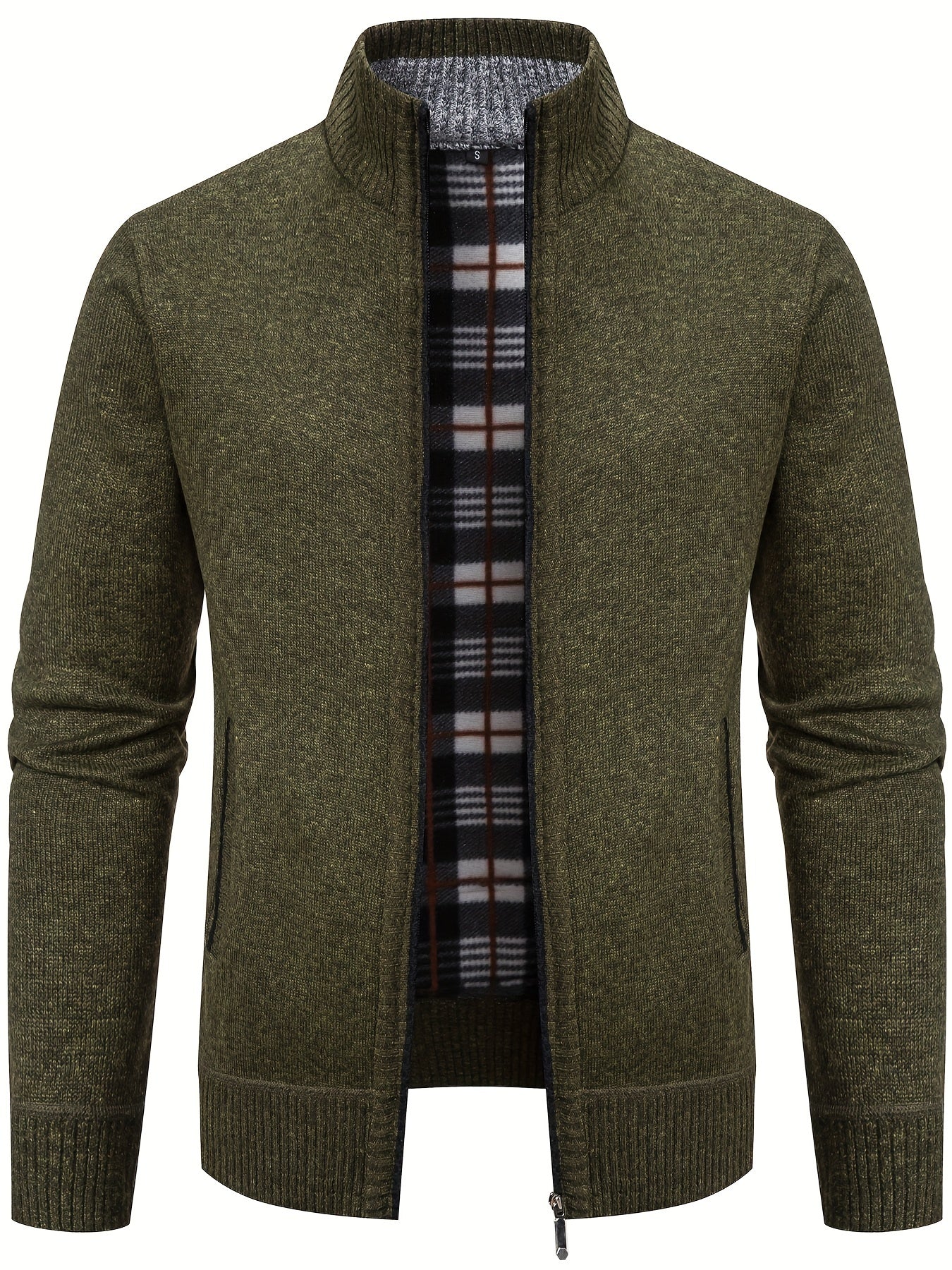 Elegant Full Zip Up Slightly Stretch Cardigan Jacket, Men's Casual Vintage Style Sweater Cardigan Coat For Fall Winter