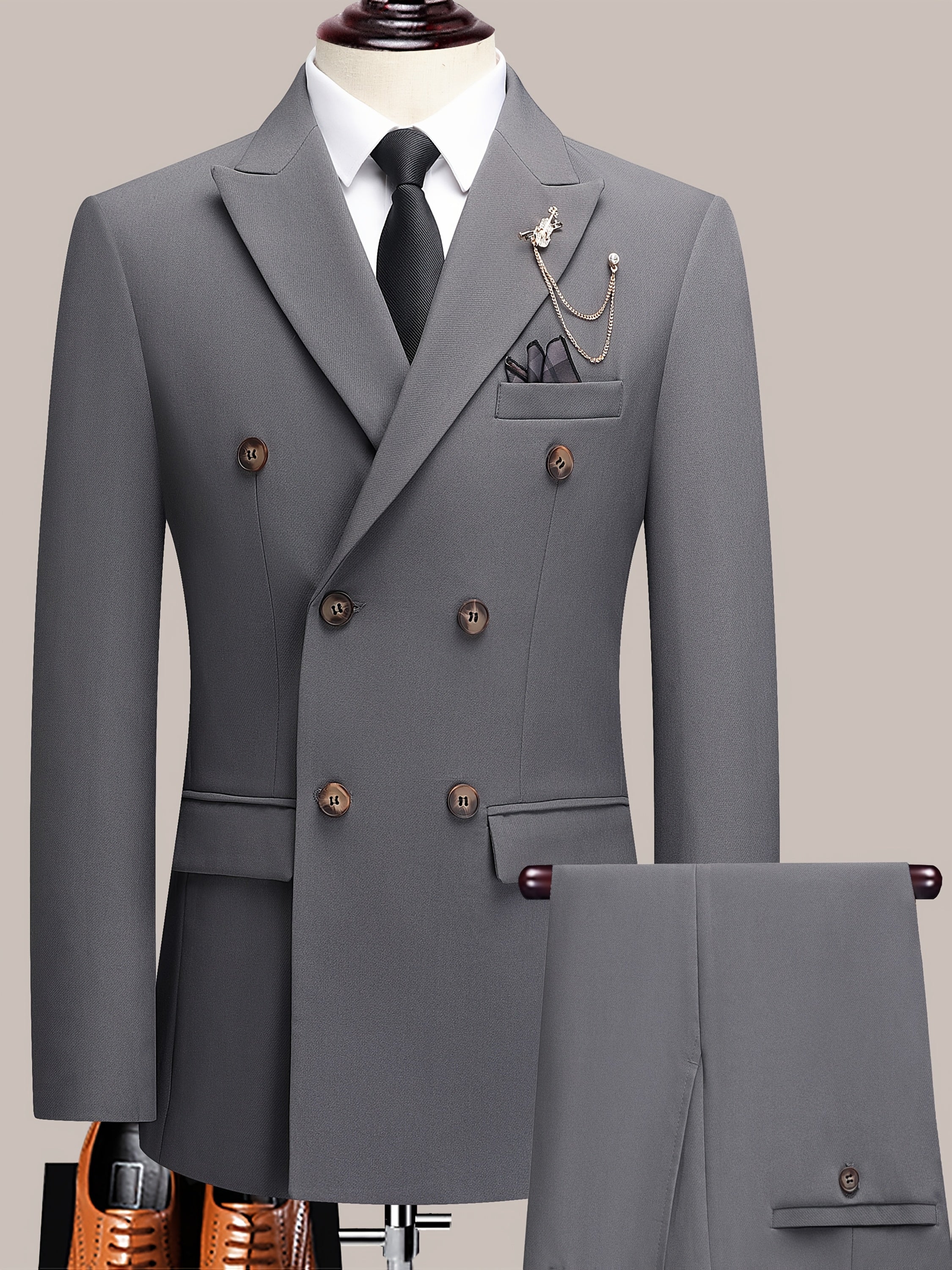 Latest Men's Solid Color Suit Two-Piece Suit Peaked Lapel Double-Breasted Four Seasons Men's Business Suit Formal Business Casual Wedding Dress, Mens Suits for Wedding, Wedding Suit, Vintage Suit Men, Mens Plus Size Suits, Me