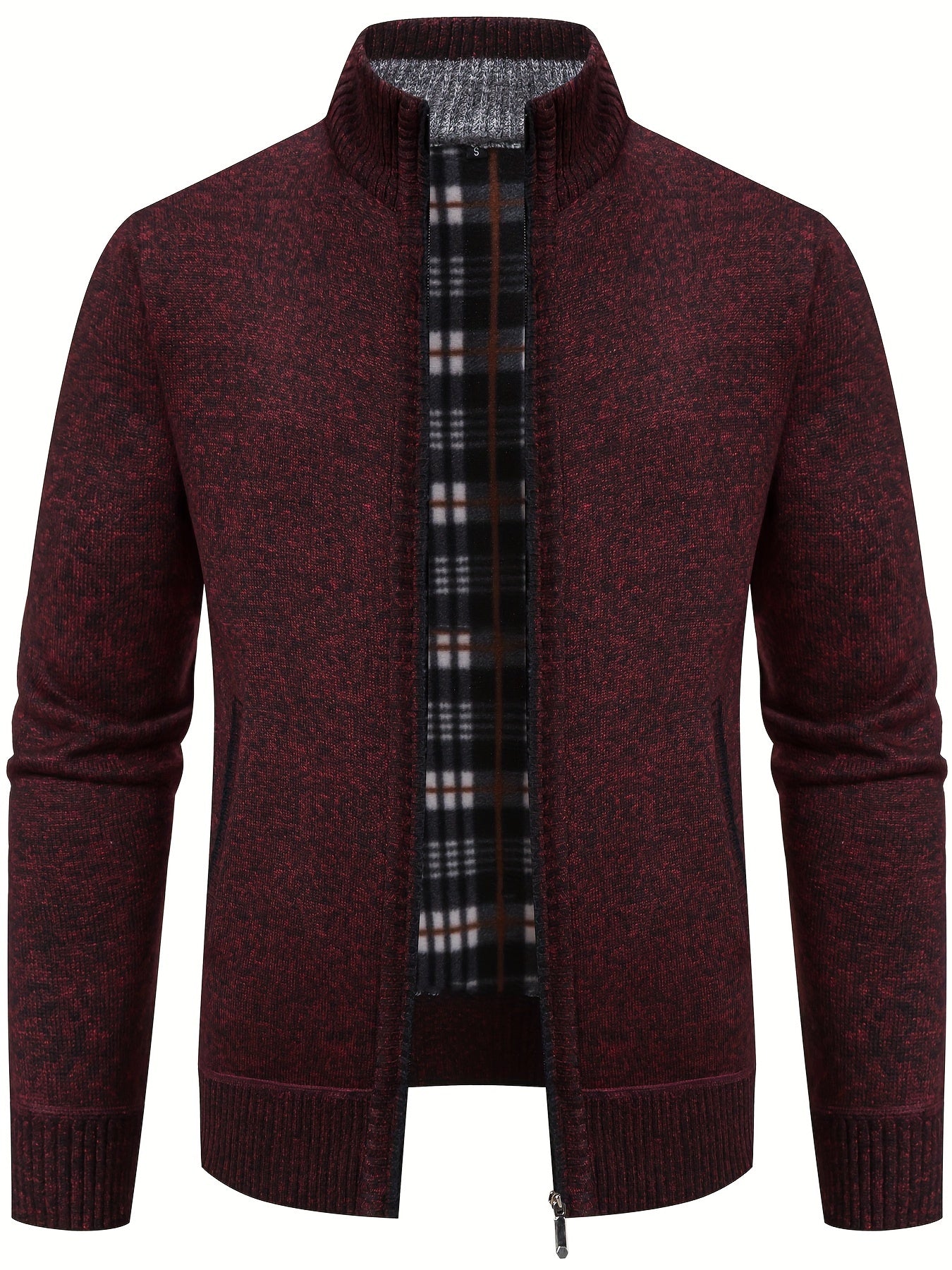 Elegant Full Zip Up Slightly Stretch Cardigan Jacket, Men's Casual Vintage Style Sweater Cardigan Coat For Fall Winter