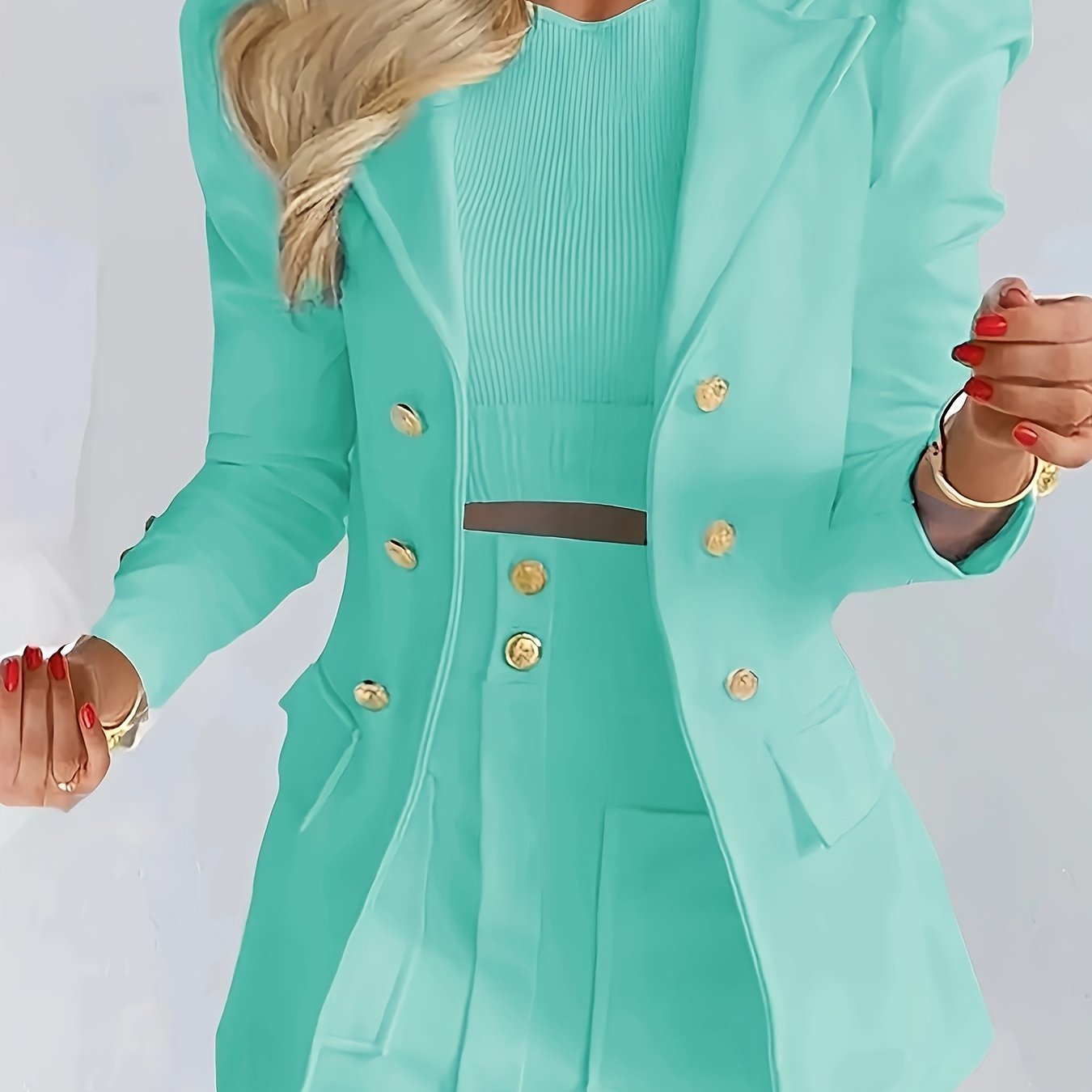 Elegant White Double-Breasted Blazer with Floral Print - Stylish Short Sleeve Suit for Women, Professional Attire with Button Details, Polyester Blend, All-Season Wear, Office Attire|Floral Print Blazer|Structured Shoulders,