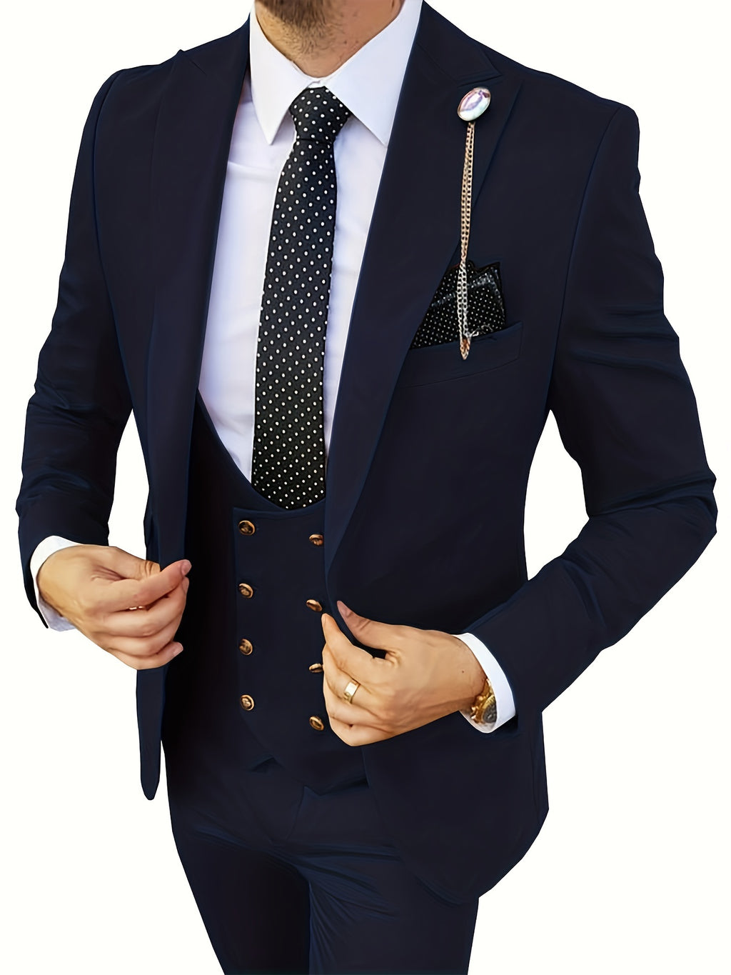 3-Piece Formal Suit Set - Classic One Button Jacket, Double Breasted Vest, and Fitted Pants - Perfect for Business Dinners, Weddings, and Parties