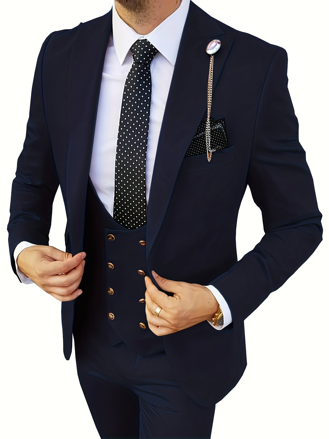 3-Piece Formal Suit Set - Classic One Button Jacket, Double Breasted Vest, and Fitted Pants - Perfect for Business Dinners, Weddings, and Parties