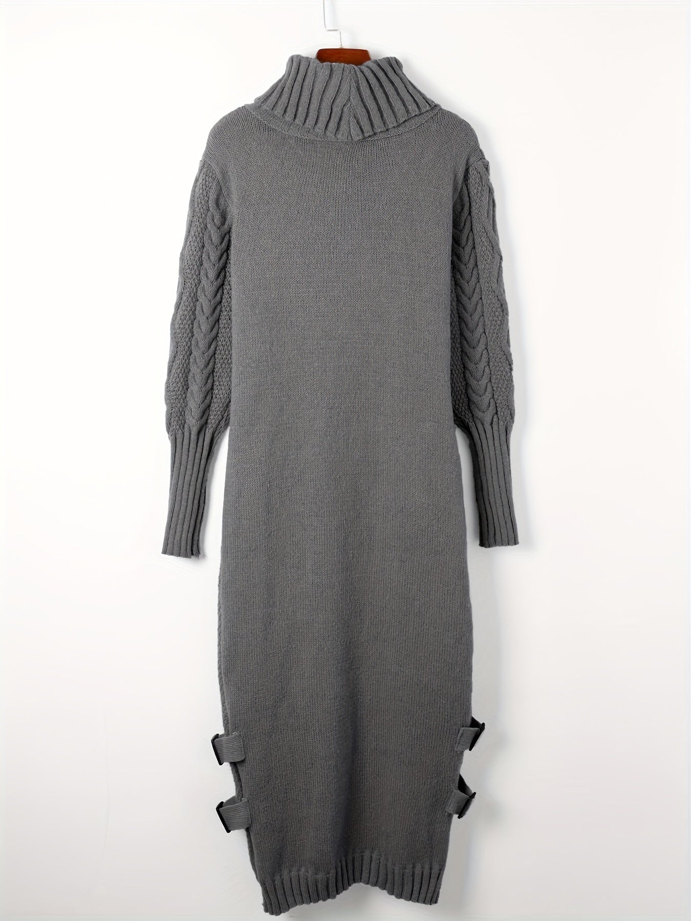 Elegant & Chic Turtleneck Sweater Dress – Warm, Durable High Neck Knit with Pockets, Solid Color, Perfect for Fall/Winter Women's Fashion