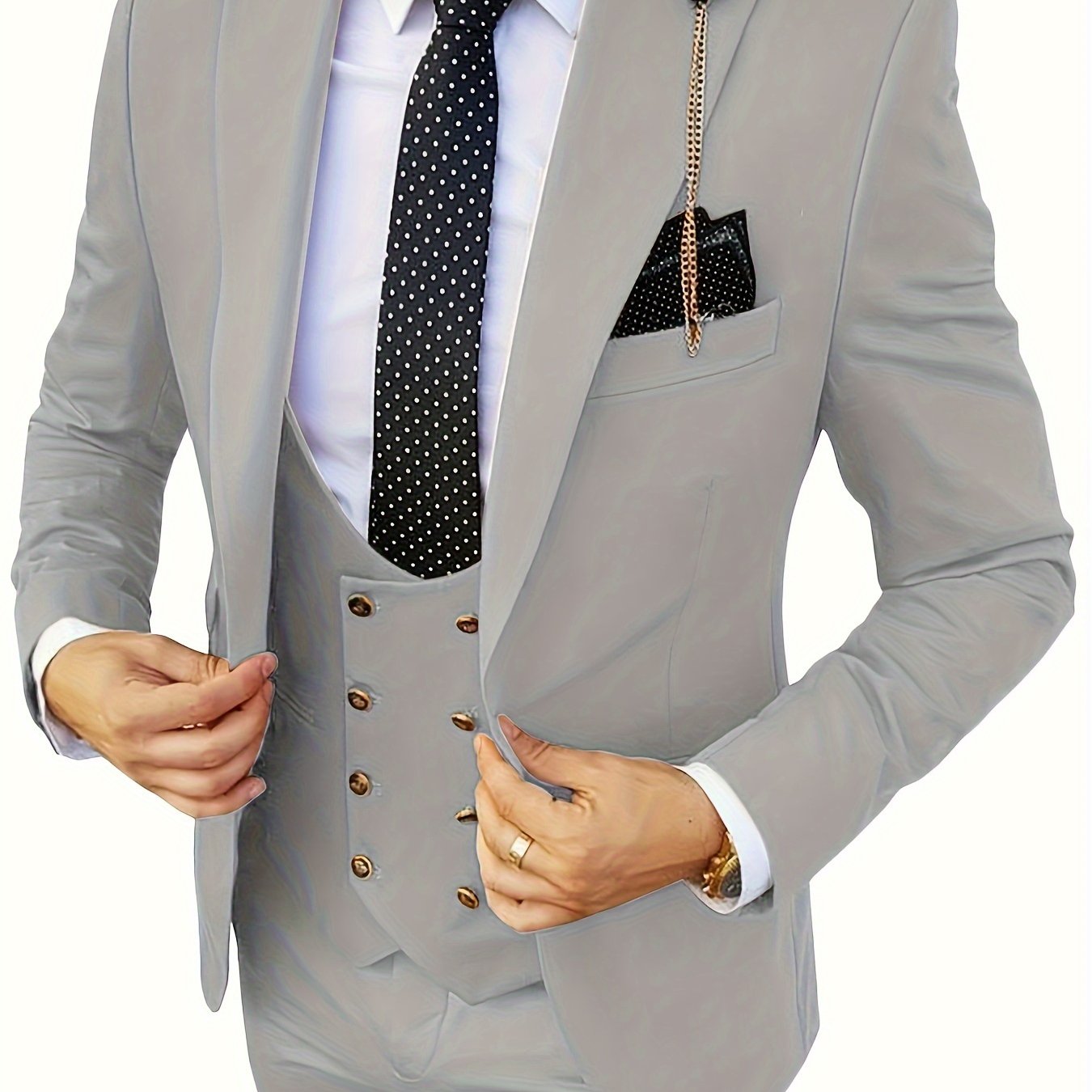 3-Piece Formal Suit Set - Classic One Button Jacket, Double Breasted Vest, and Fitted Pants - Perfect for Business Dinners, Weddings, and Parties