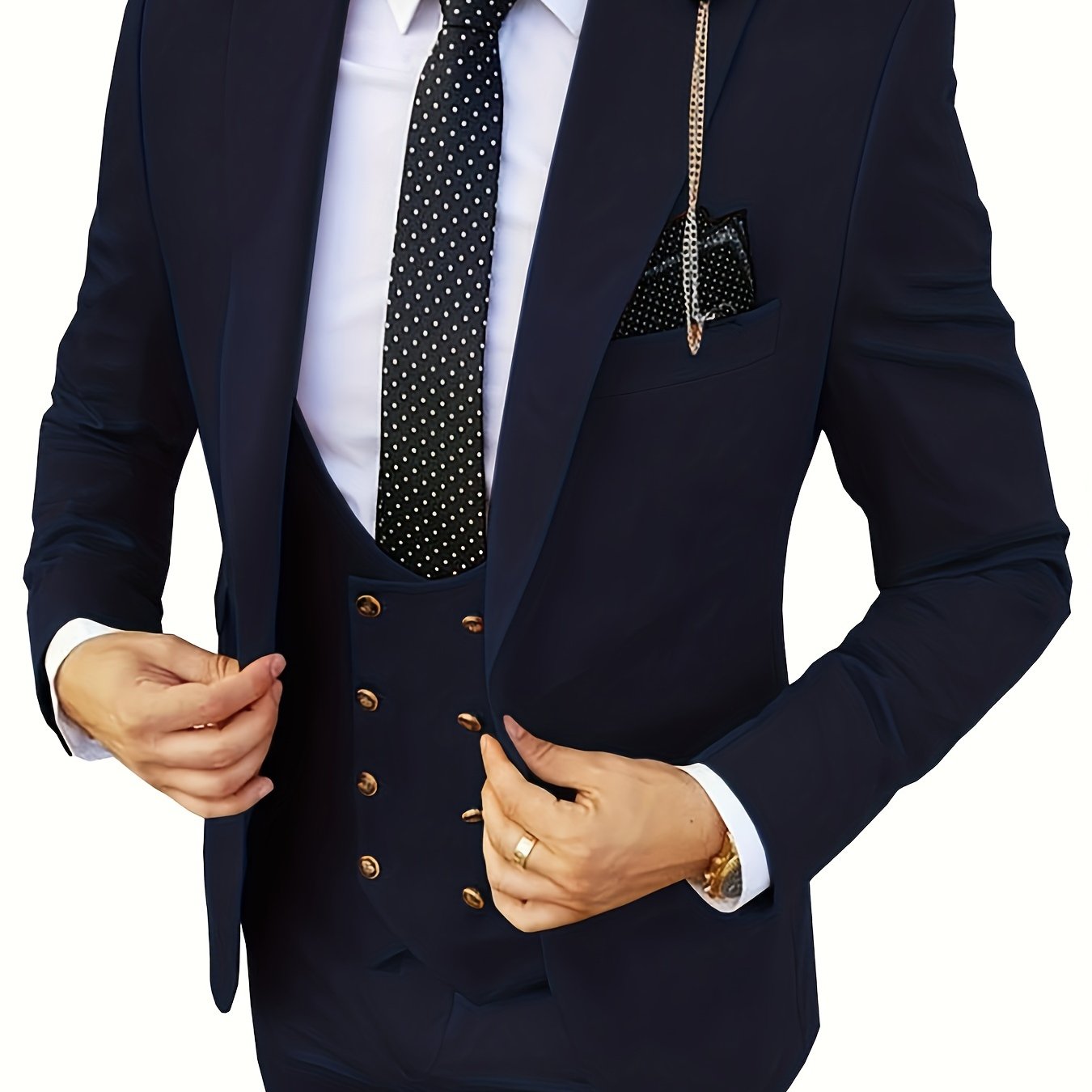 3-Piece Formal Suit Set - Classic One Button Jacket, Double Breasted Vest, and Fitted Pants - Perfect for Business Dinners, Weddings, and Parties