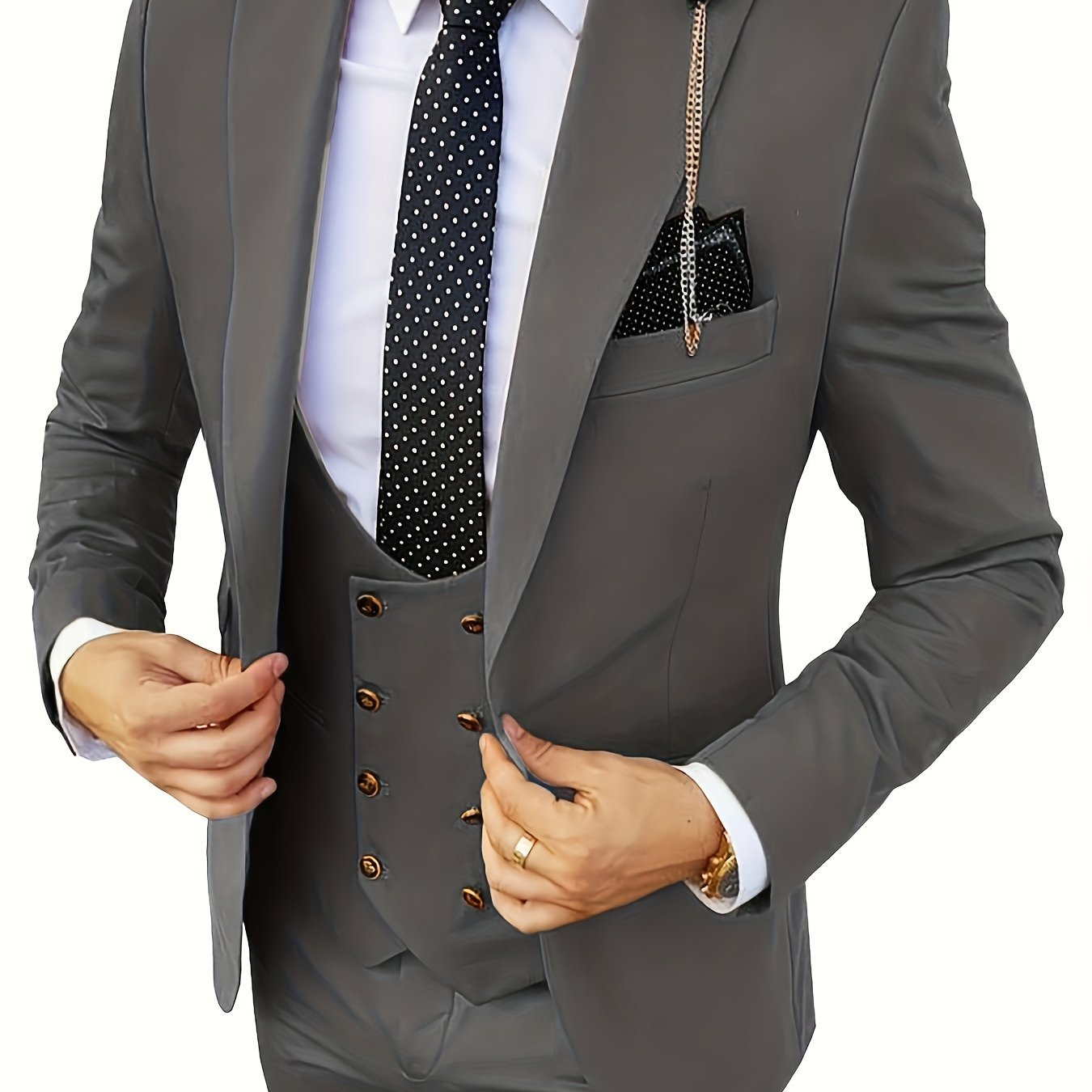 3-Piece Formal Suit Set - Classic One Button Jacket, Double Breasted Vest, and Fitted Pants - Perfect for Business Dinners, Weddings, and Parties