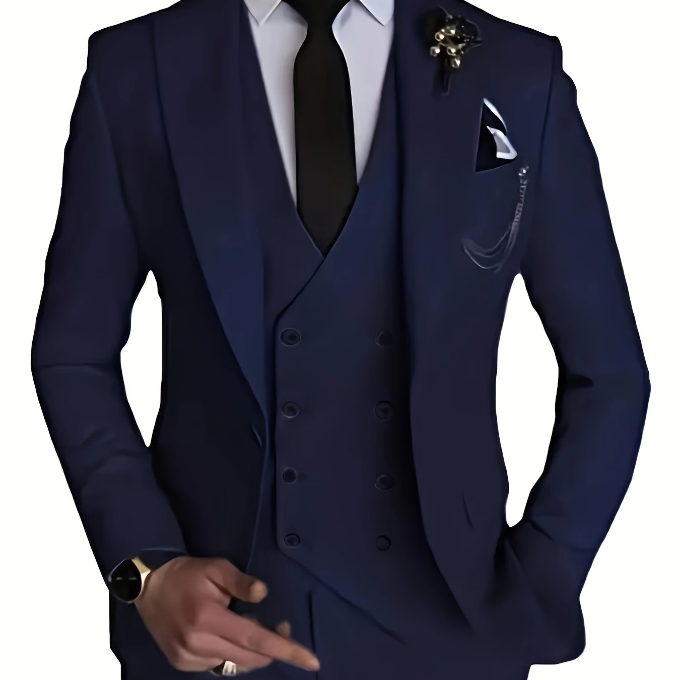 3-Piece Formal Suit Set - Classic Double-Breasted Jacket, Vest, and Pants for Business, Wedding, and Party Occasions - High-Quality Fabric, Comfortable Fit, and Stylish Design