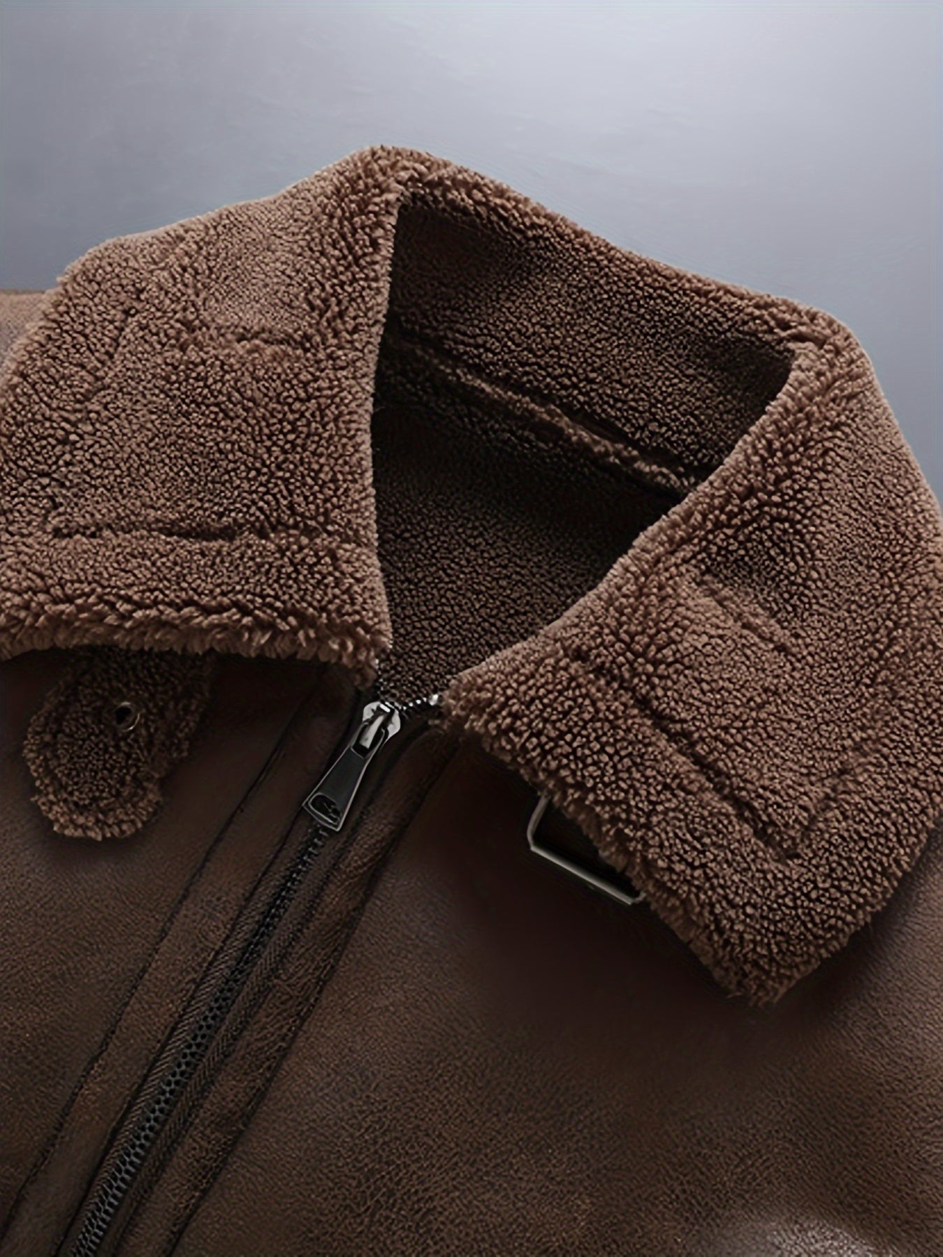 Men's Fleece-Lined Faux Leather Jacket - Casual, Zip-Up with Lapel Collar & Pockets for Winter Warmth