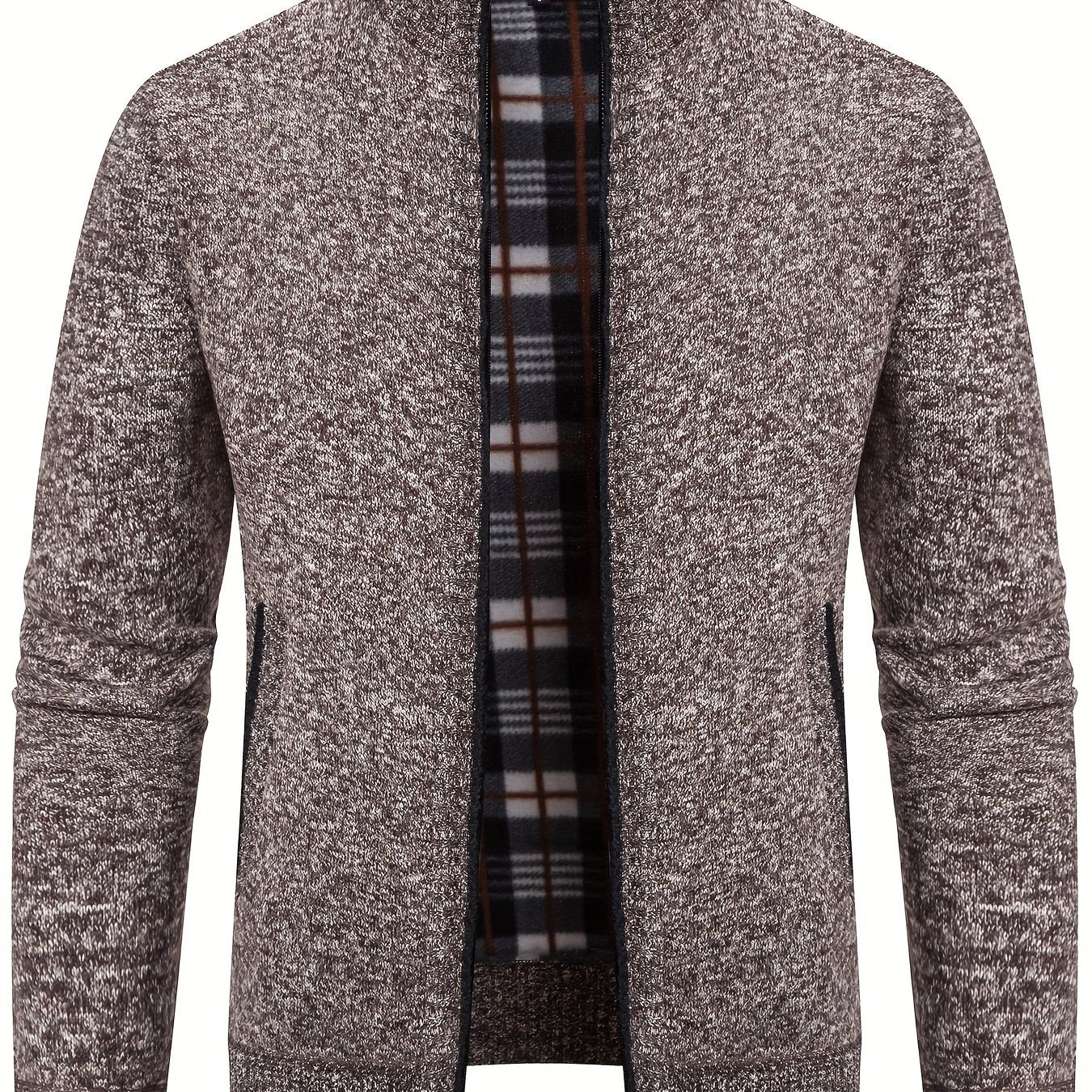 Elegant Full Zip Up Slightly Stretch Cardigan Jacket, Men's Casual Vintage Style Sweater Cardigan Coat For Fall Winter