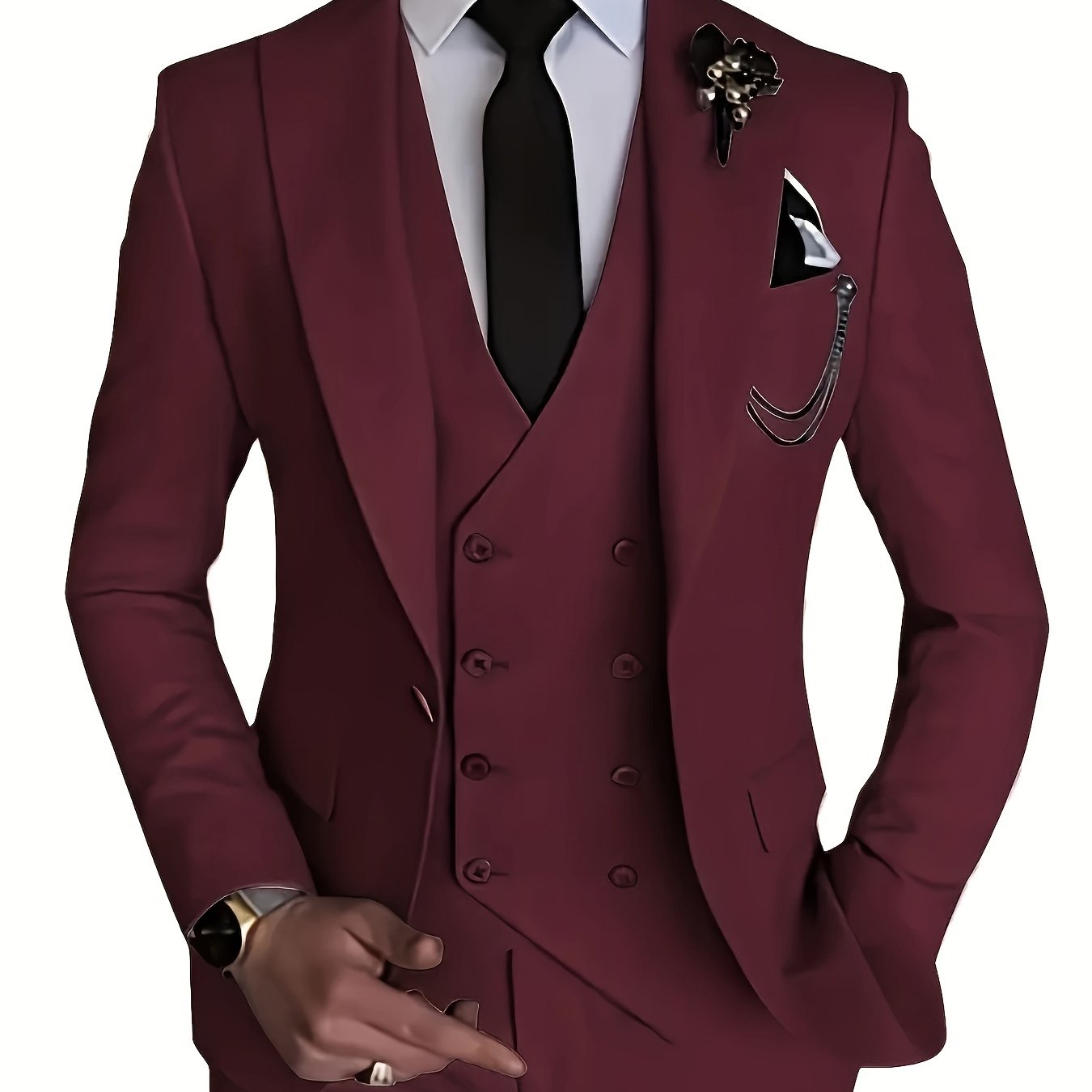 3-Piece Formal Suit Set - Classic Double-Breasted Jacket, Vest, and Pants for Business, Wedding, and Party Occasions - High-Quality Fabric, Comfortable Fit, and Stylish Design