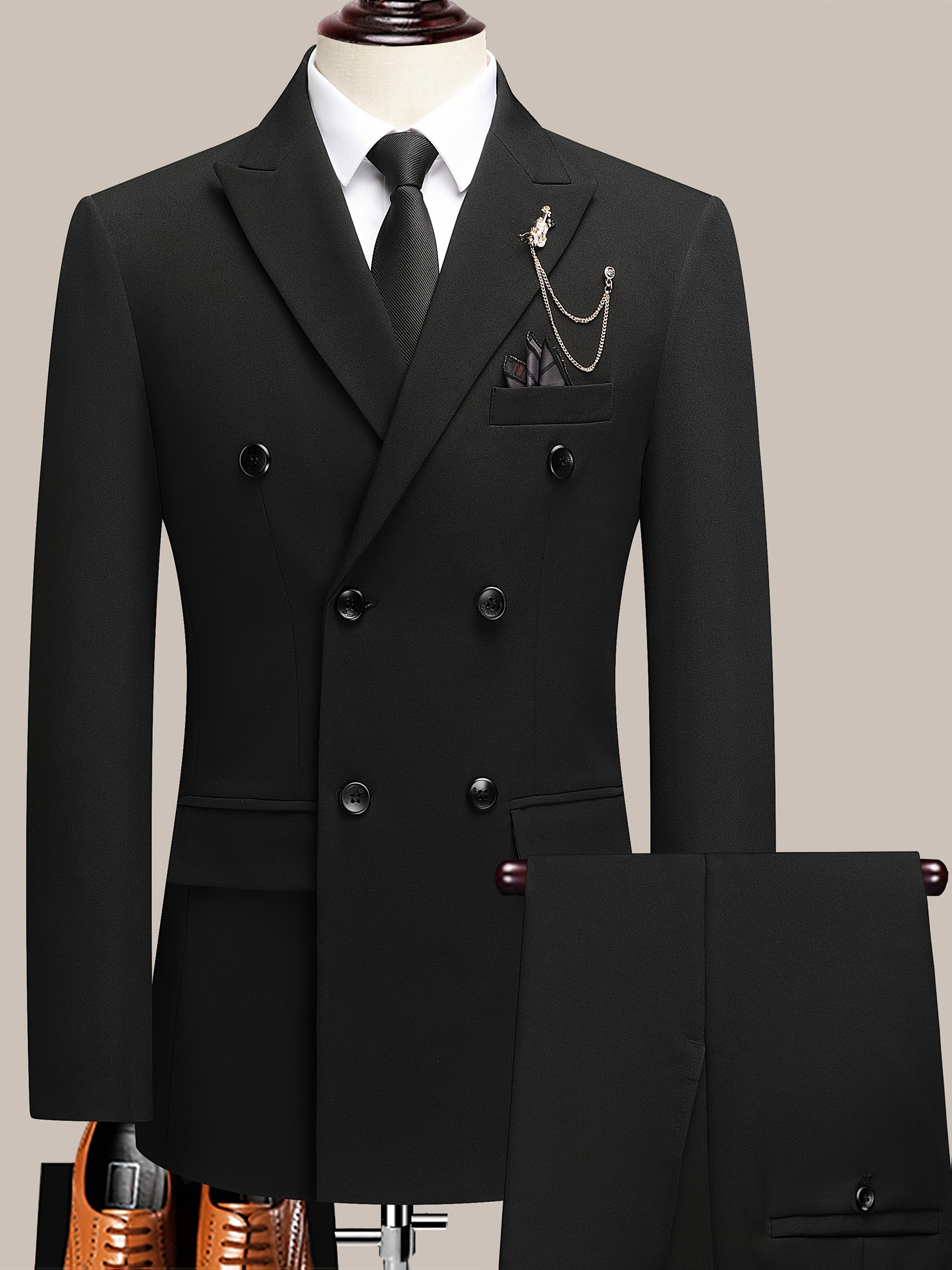 Latest Men's Solid Color Suit Two-Piece Suit Peaked Lapel Double-Breasted Four Seasons Men's Business Suit Formal Business Casual Wedding Dress, Mens Suits for Wedding, Wedding Suit, Vintage Suit Men, Mens Plus Size Suits, Me