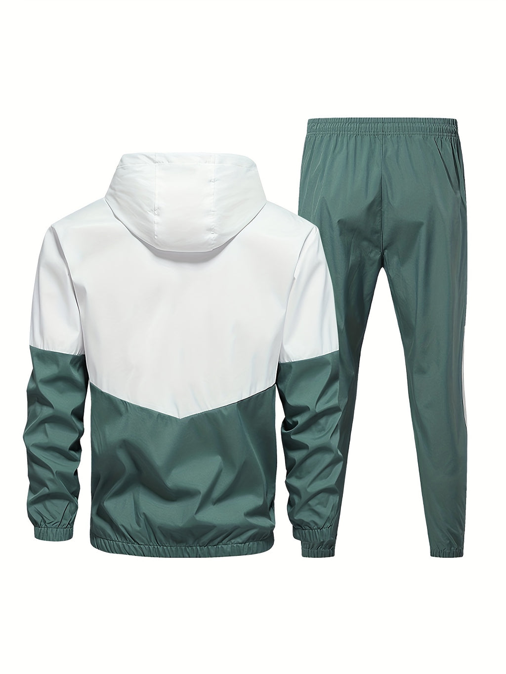 Men's Casual Sports Set, Spring/Autumn Hooded Jacket And Pants, 2-Piece Stylish Athletic Suit, Youth Fashion Trend, Color Block Design