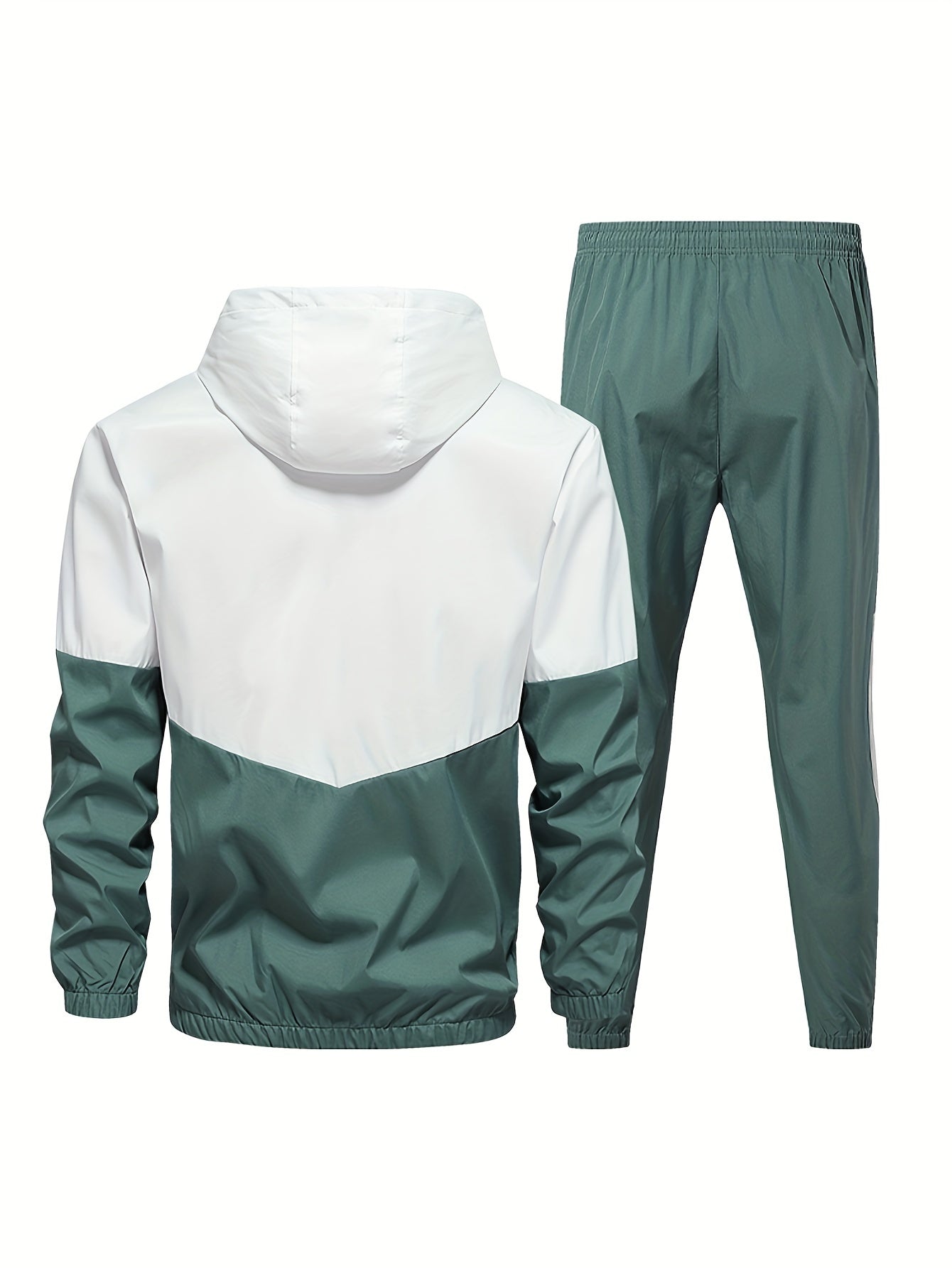 Men's Casual Sports Set, Spring/Autumn Hooded Jacket And Pants, 2-Piece Stylish Athletic Suit, Youth Fashion Trend, Color Block Design