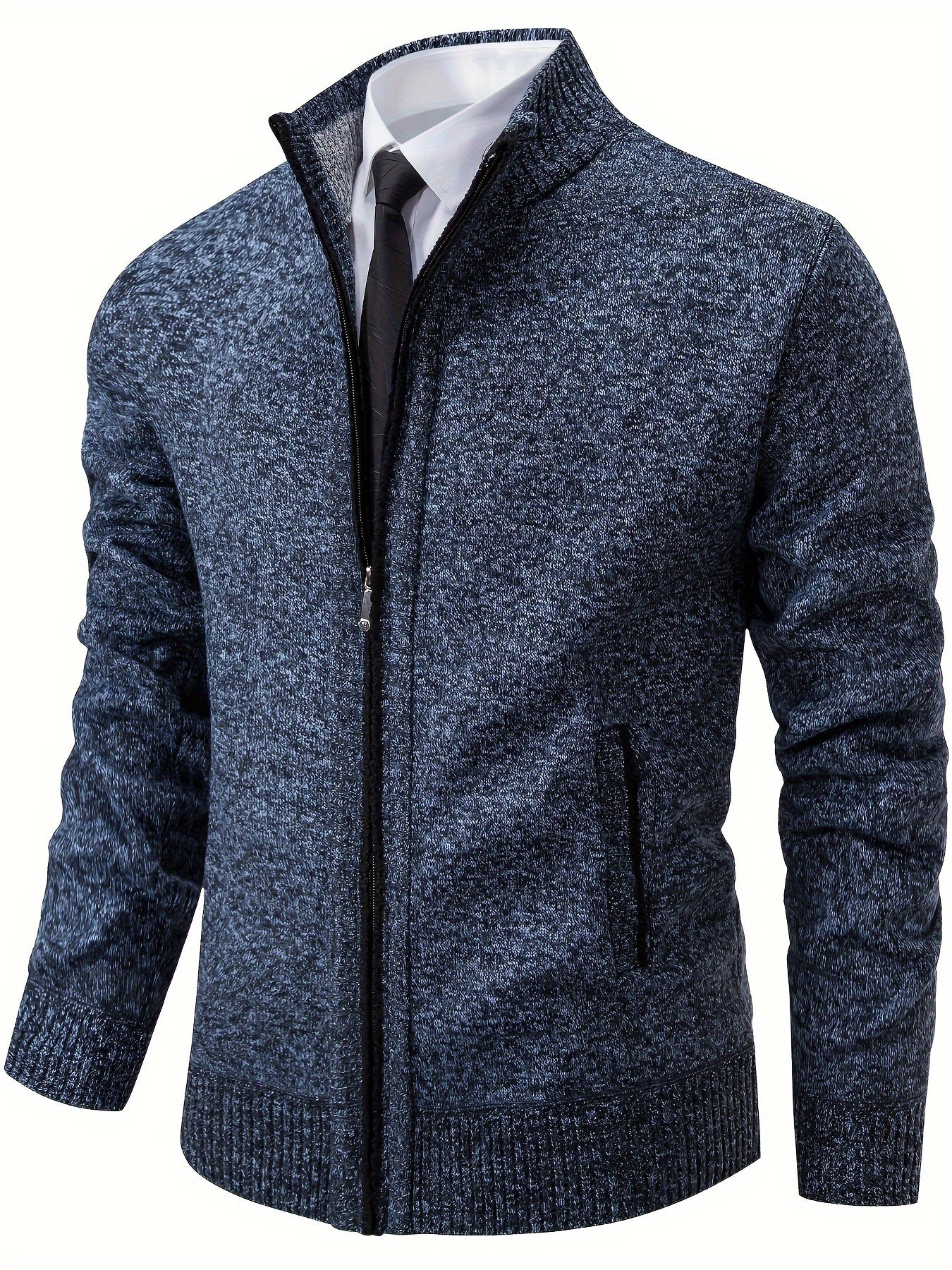 Elegant Full Zip Up Slightly Stretch Cardigan Jacket, Men's Casual Vintage Style Sweater Cardigan Coat For Fall Winter