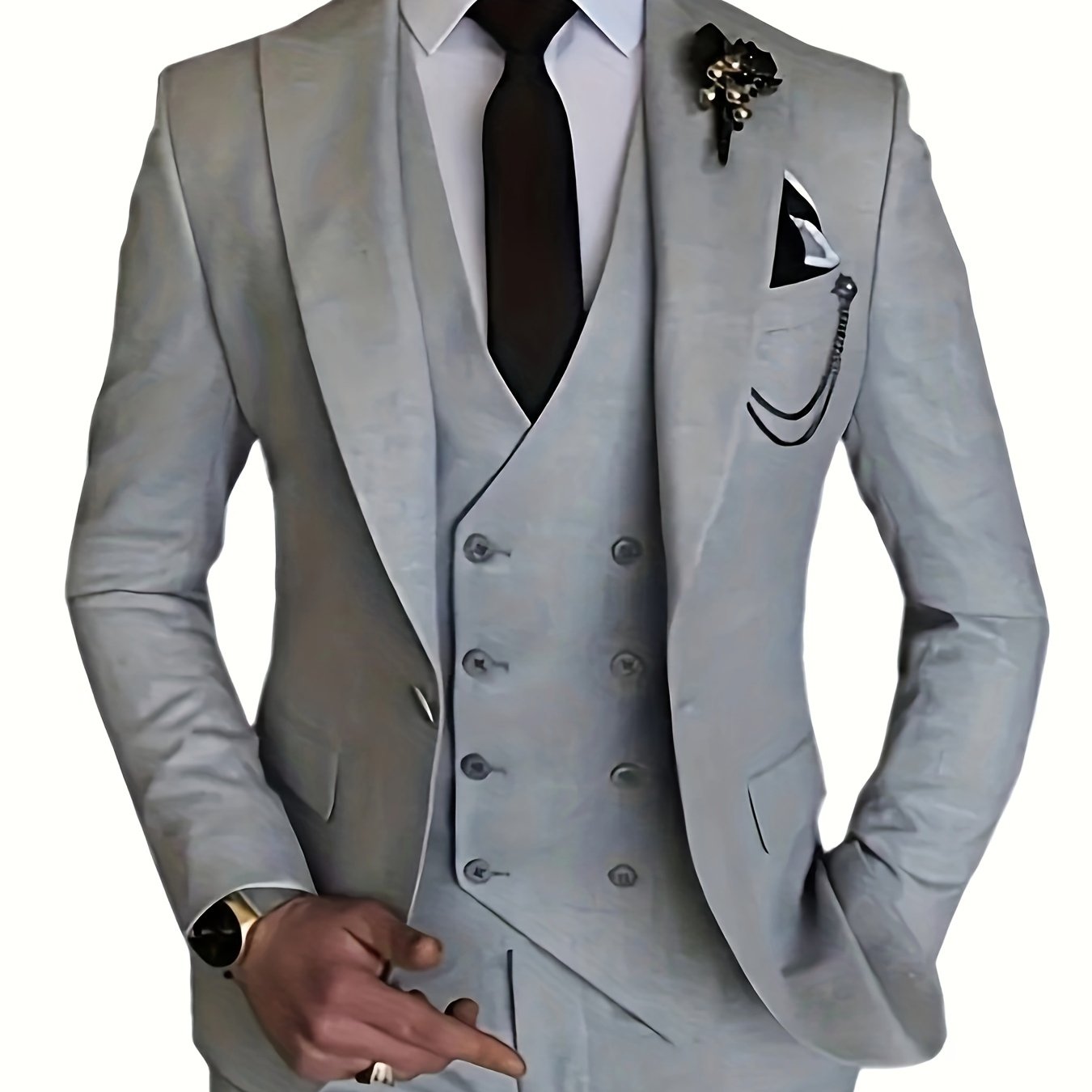 3-Piece Formal Suit Set - Classic Double-Breasted Jacket, Vest, and Pants for Business, Wedding, and Party Occasions - High-Quality Fabric, Comfortable Fit, and Stylish Design