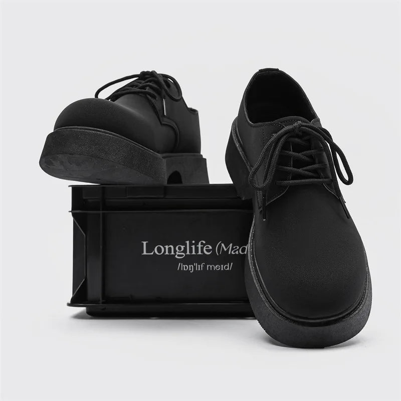 Classic British-Style Round-Toe Leather Shoes Non-Slip Comfortable Casual Dress Shoes Solid-Color Footwear for Youth Streetwear