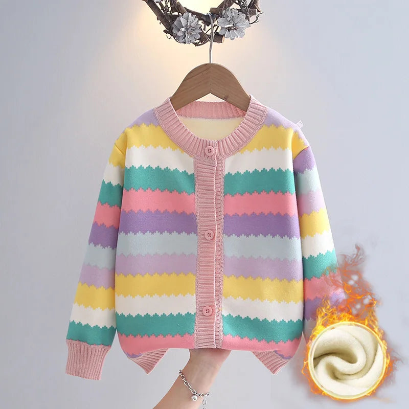 Girls' sweater jacket, autumn and winter new style, thickened and fashionable, girls' knitted sweater, children's top