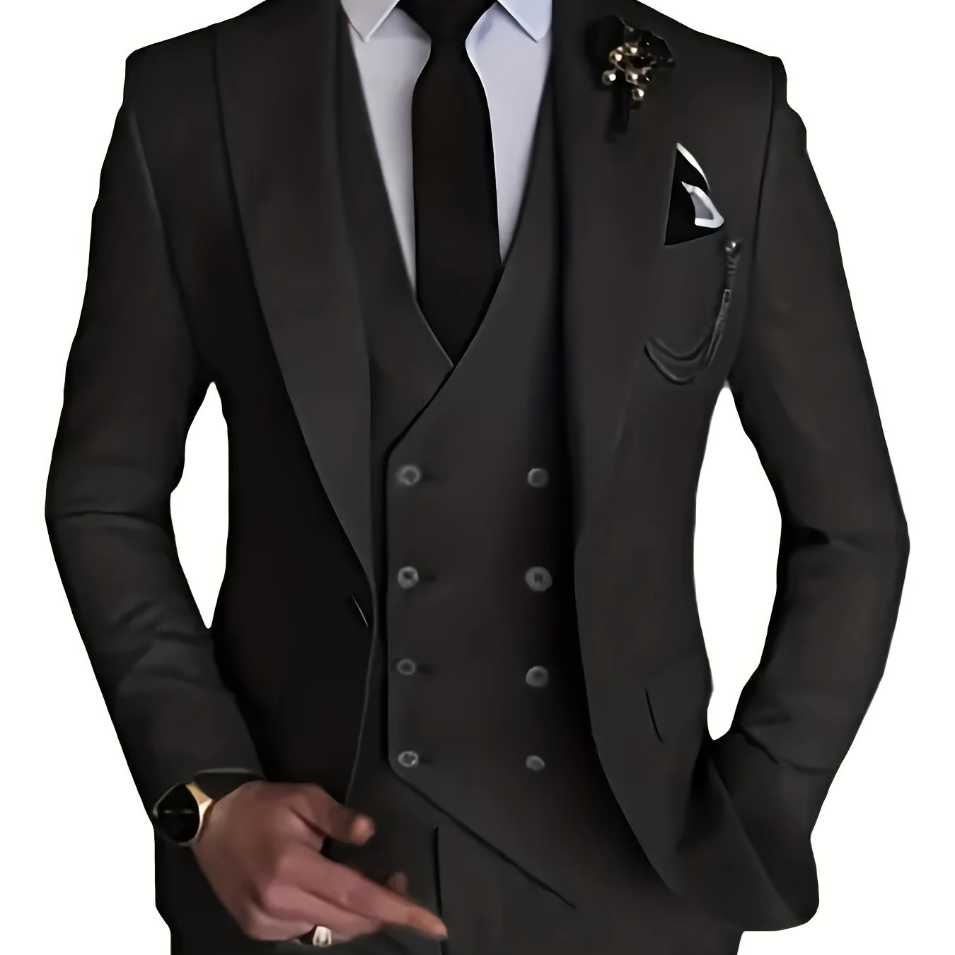 3-Piece Formal Suit Set - Classic Double-Breasted Jacket, Vest, and Pants for Business, Wedding, and Party Occasions - High-Quality Fabric, Comfortable Fit, and Stylish Design