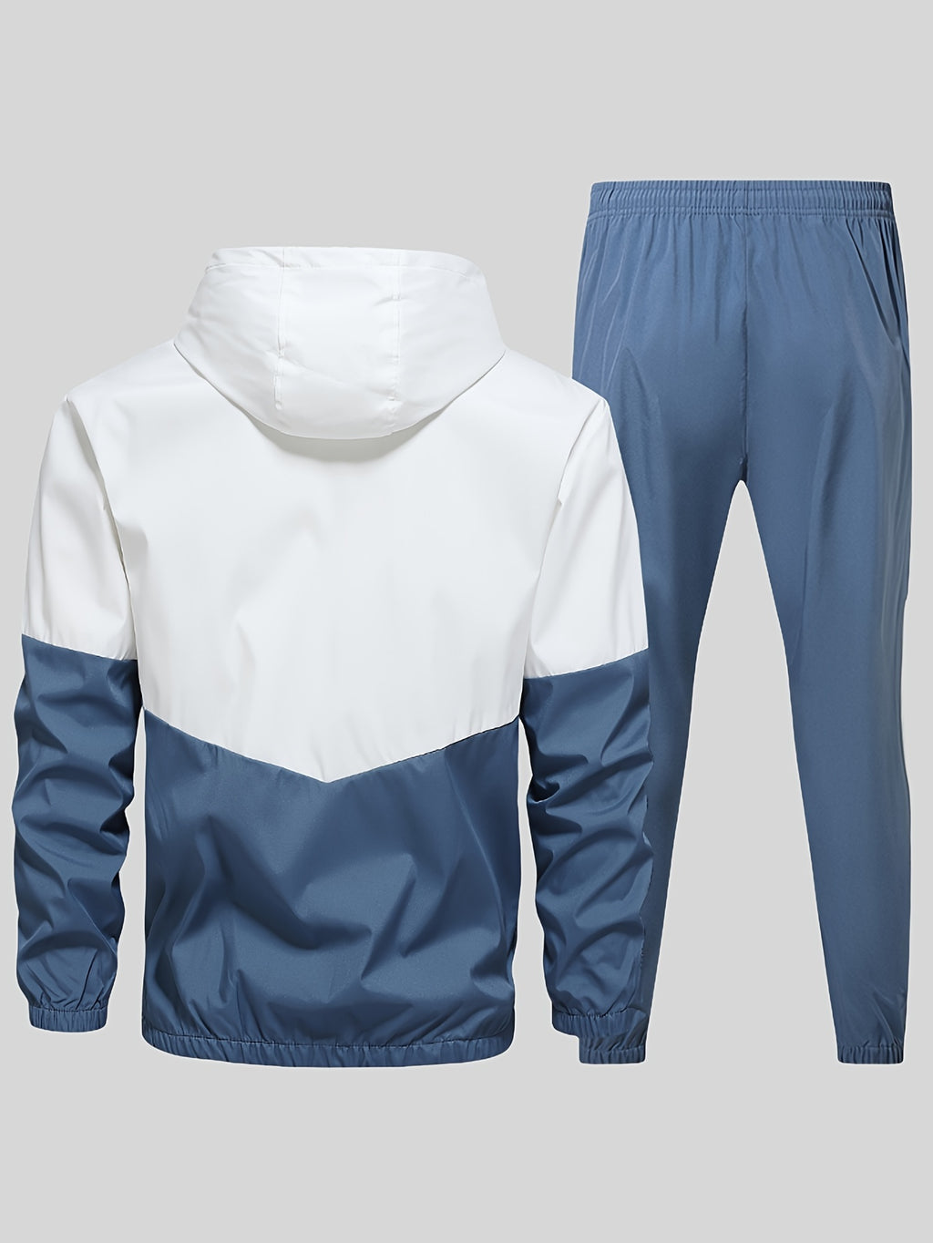 Men's Casual Sports Set, Spring/Autumn Hooded Jacket And Pants, 2-Piece Stylish Athletic Suit, Youth Fashion Trend, Color Block Design