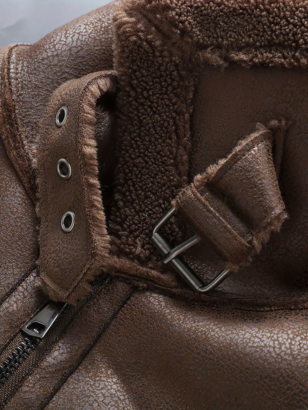 Men's Fleece-Lined Faux Leather Jacket - Casual, Zip-Up with Lapel Collar & Pockets for Winter Warmth