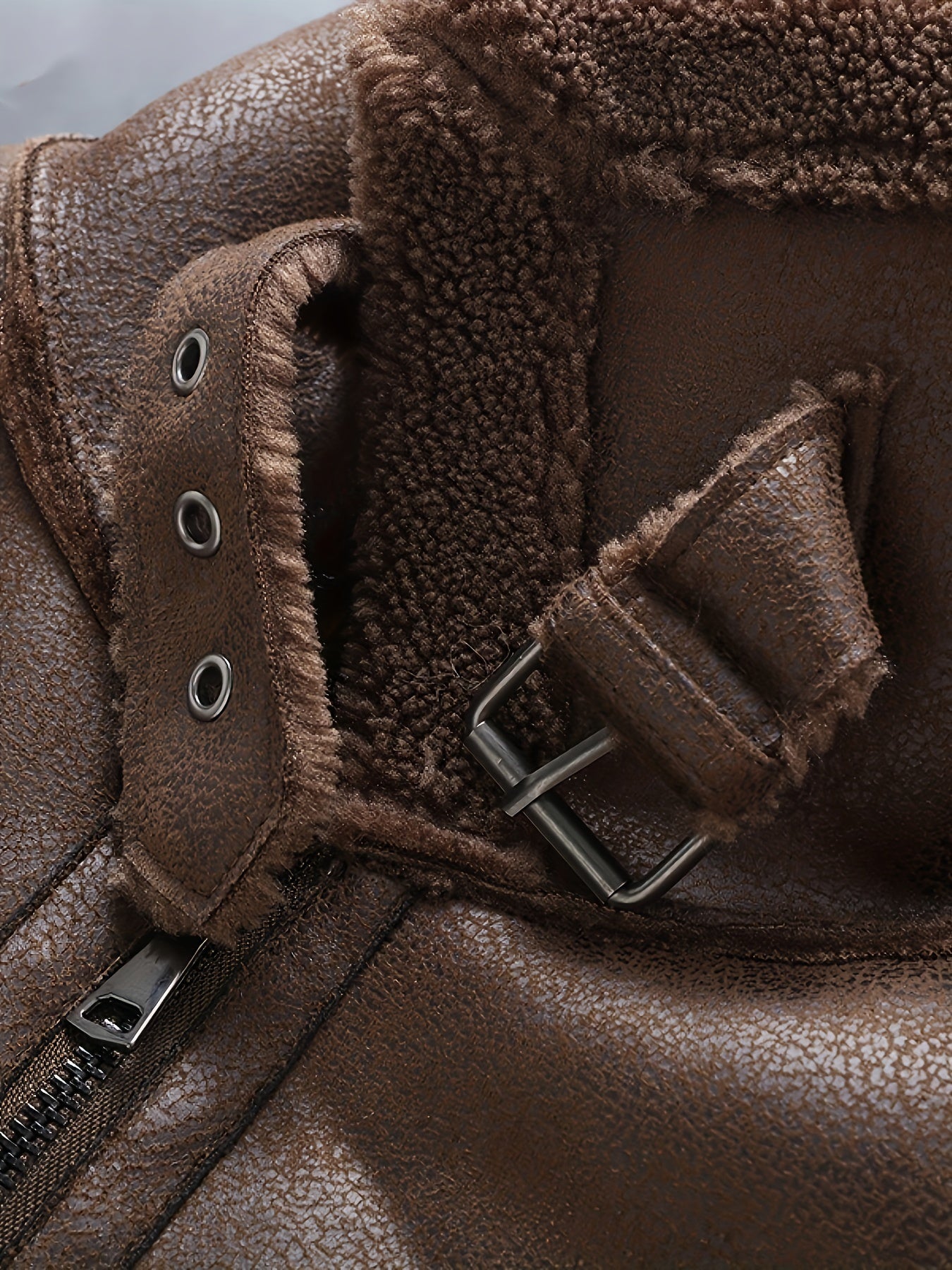 Men's Fleece-Lined Faux Leather Jacket - Casual, Zip-Up with Lapel Collar & Pockets for Winter Warmth