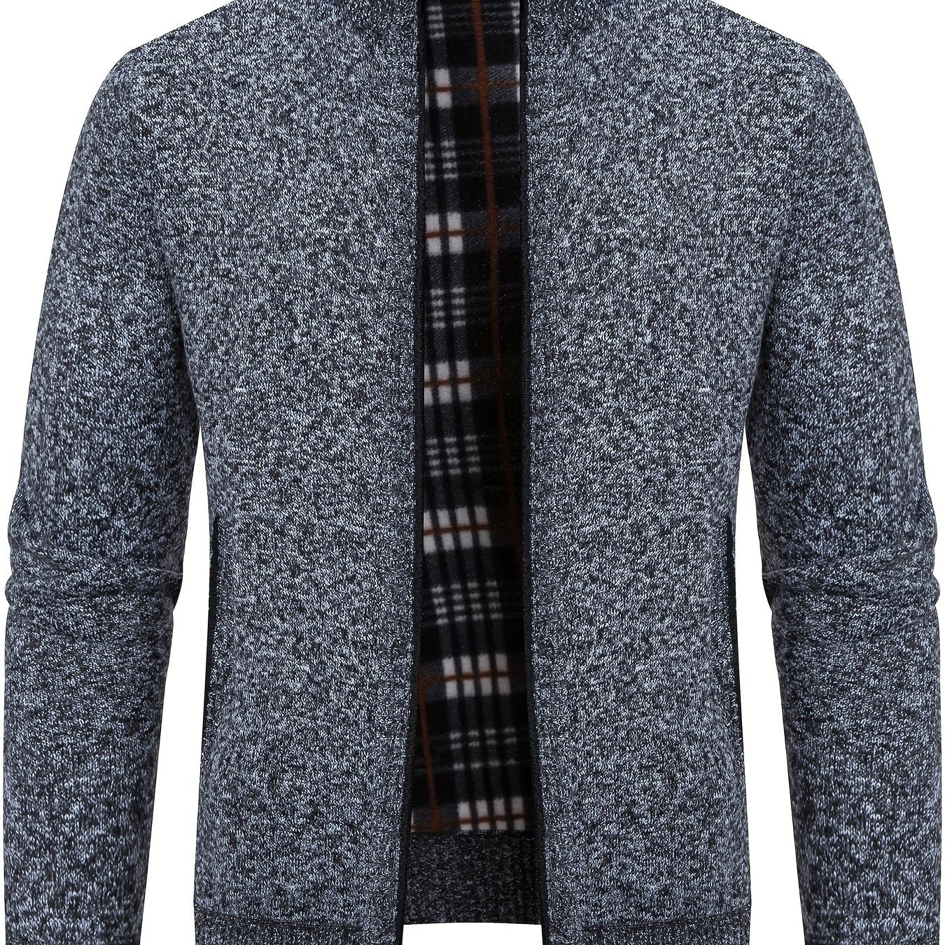 Elegant Full Zip Up Slightly Stretch Cardigan Jacket, Men's Casual Vintage Style Sweater Cardigan Coat For Fall Winter