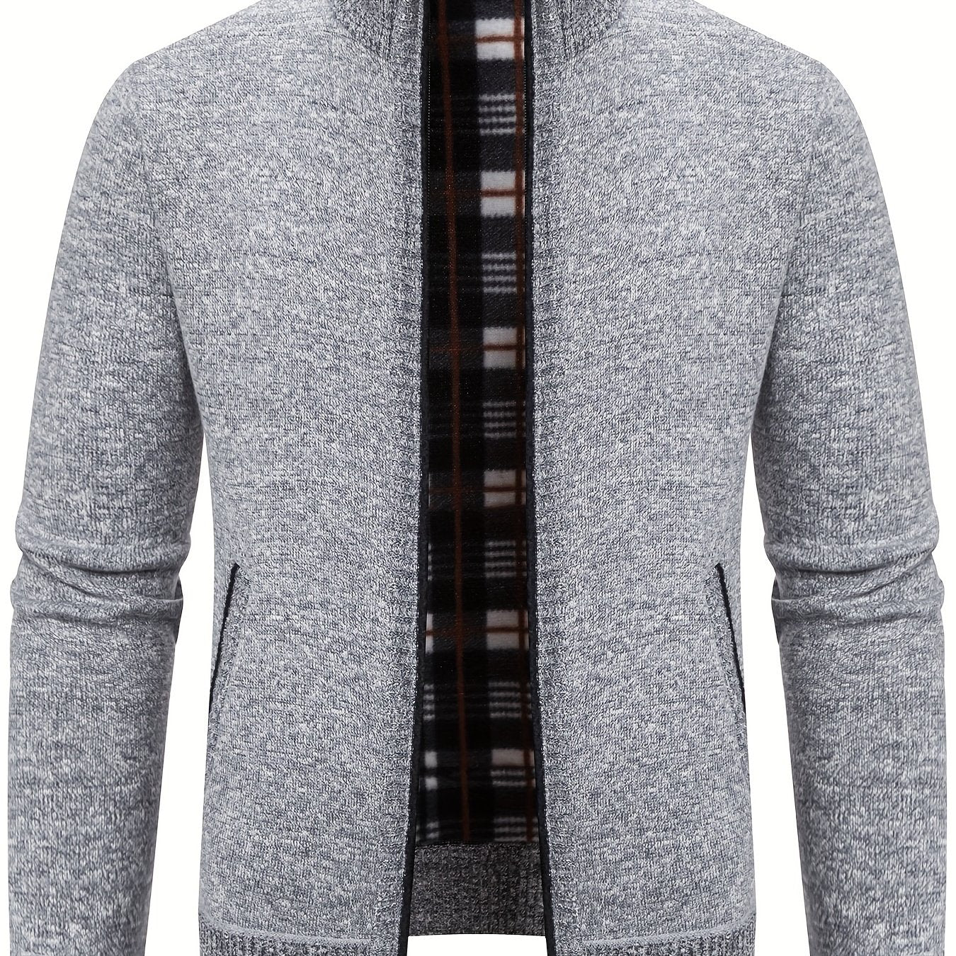 Elegant Full Zip Up Slightly Stretch Cardigan Jacket, Men's Casual Vintage Style Sweater Cardigan Coat For Fall Winter