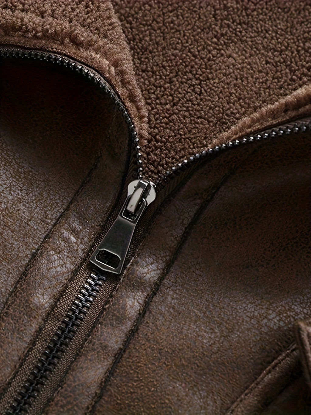 Men's Fleece-Lined Faux Leather Jacket - Casual, Zip-Up with Lapel Collar & Pockets for Winter Warmth