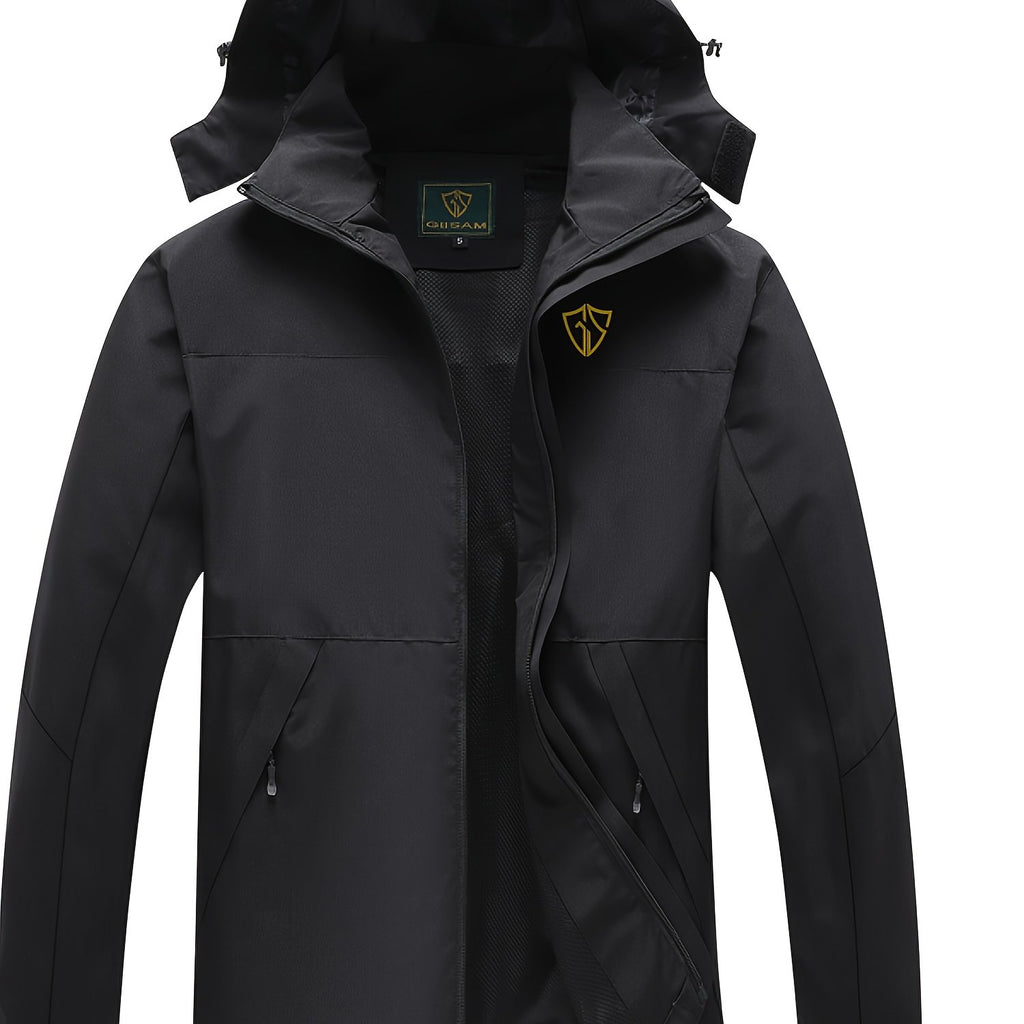 Men'S Lightweight High Quality Rain Jacket with Hood - Windproof Full-Zip Outdoor Coat, Breathable Windbreaker for Hiking, Camping & Urban Commute, Adjustable Hem & Full-Length Zipper, Minimalist Design (Spring/Fall) - Durabl