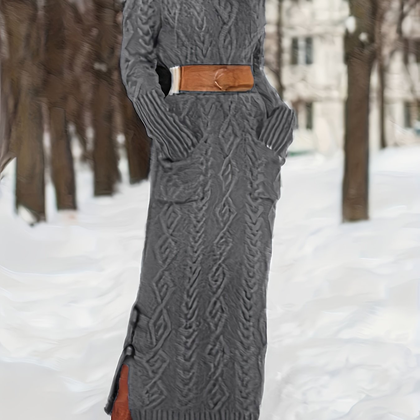 Elegant & Chic Turtleneck Sweater Dress – Warm, Durable High Neck Knit with Pockets, Solid Color, Perfect for Fall/Winter Women's Fashion