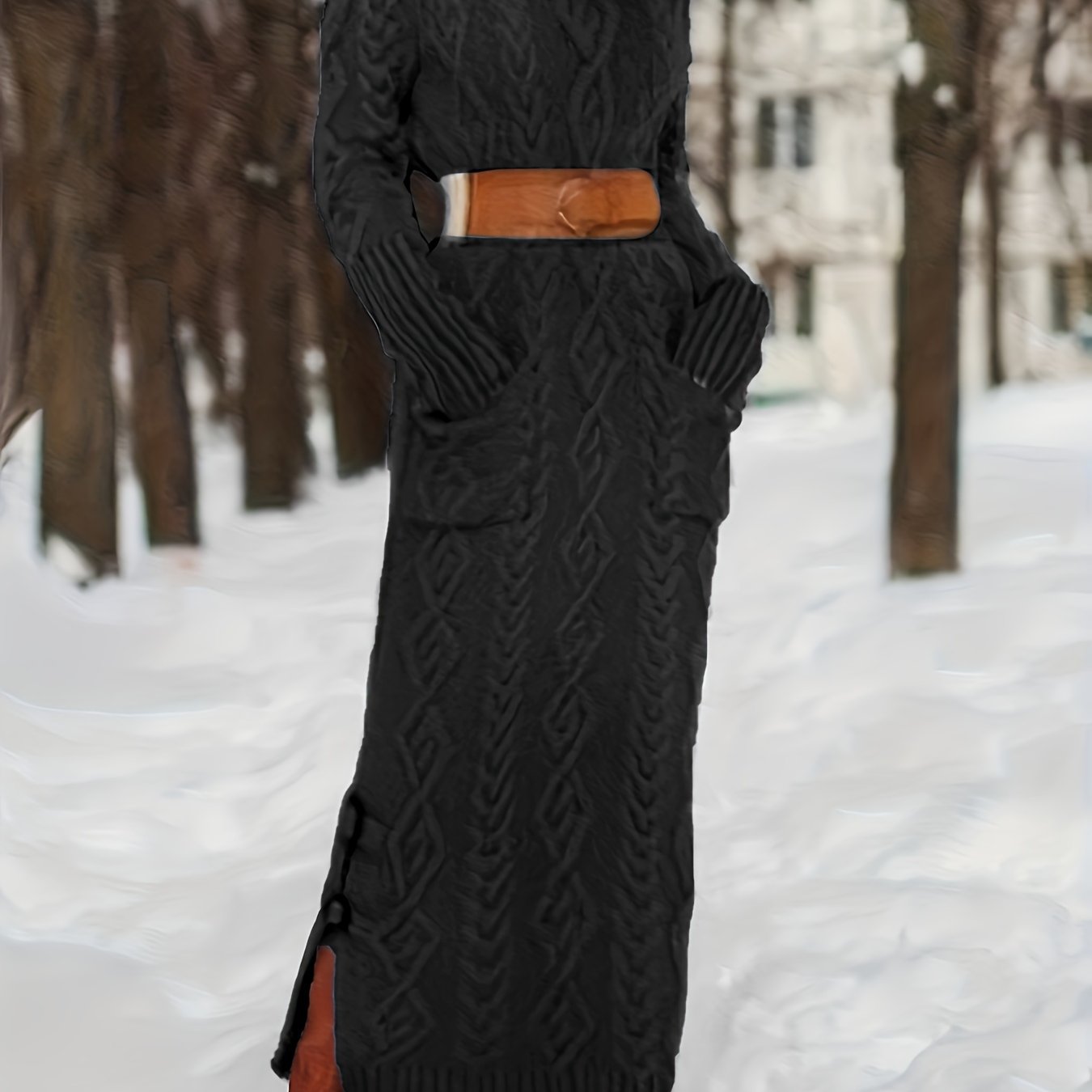 Elegant & Chic Turtleneck Sweater Dress – Warm, Durable High Neck Knit with Pockets, Solid Color, Perfect for Fall/Winter Women's Fashion