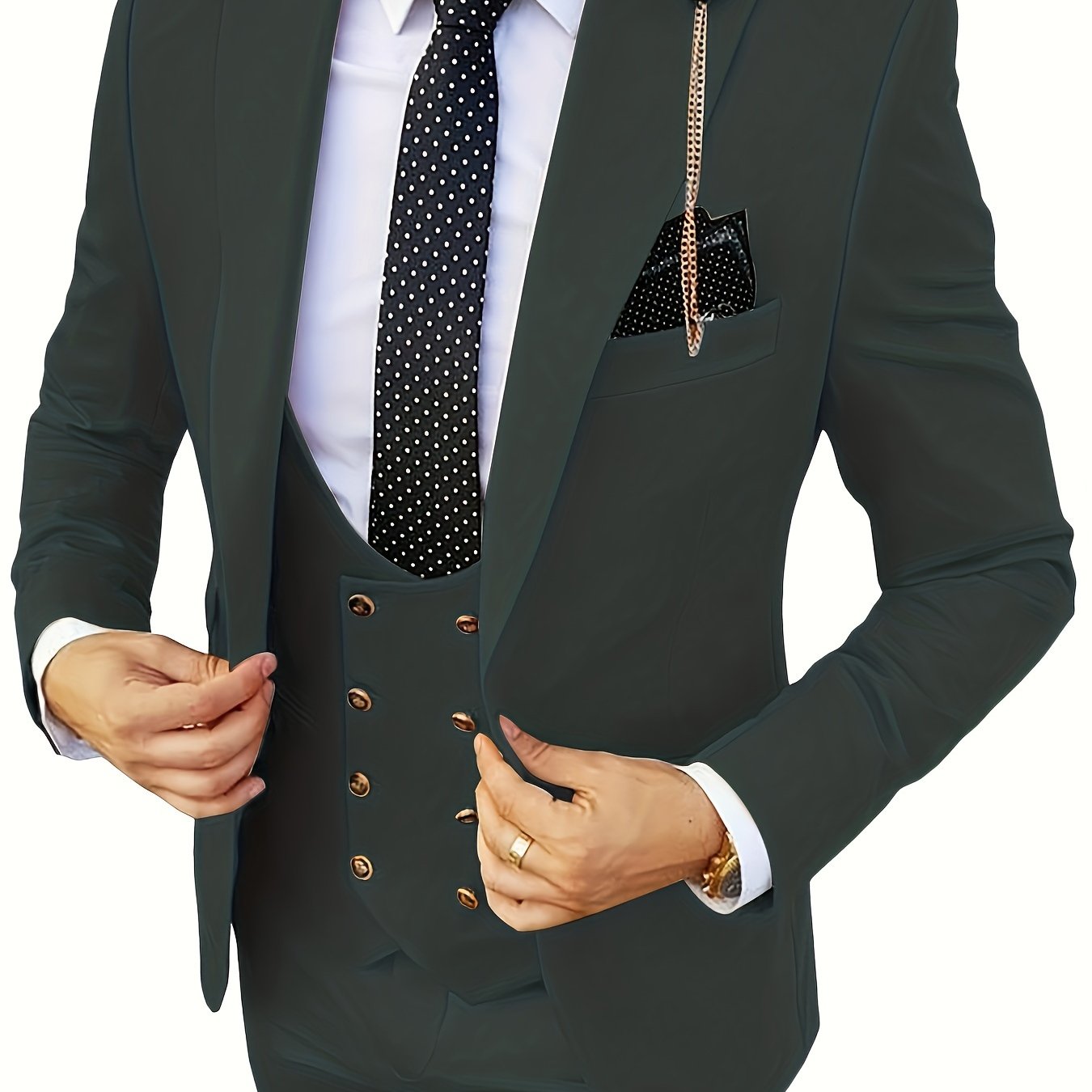 3-Piece Formal Suit Set - Classic One Button Jacket, Double Breasted Vest, and Fitted Pants - Perfect for Business Dinners, Weddings, and Parties