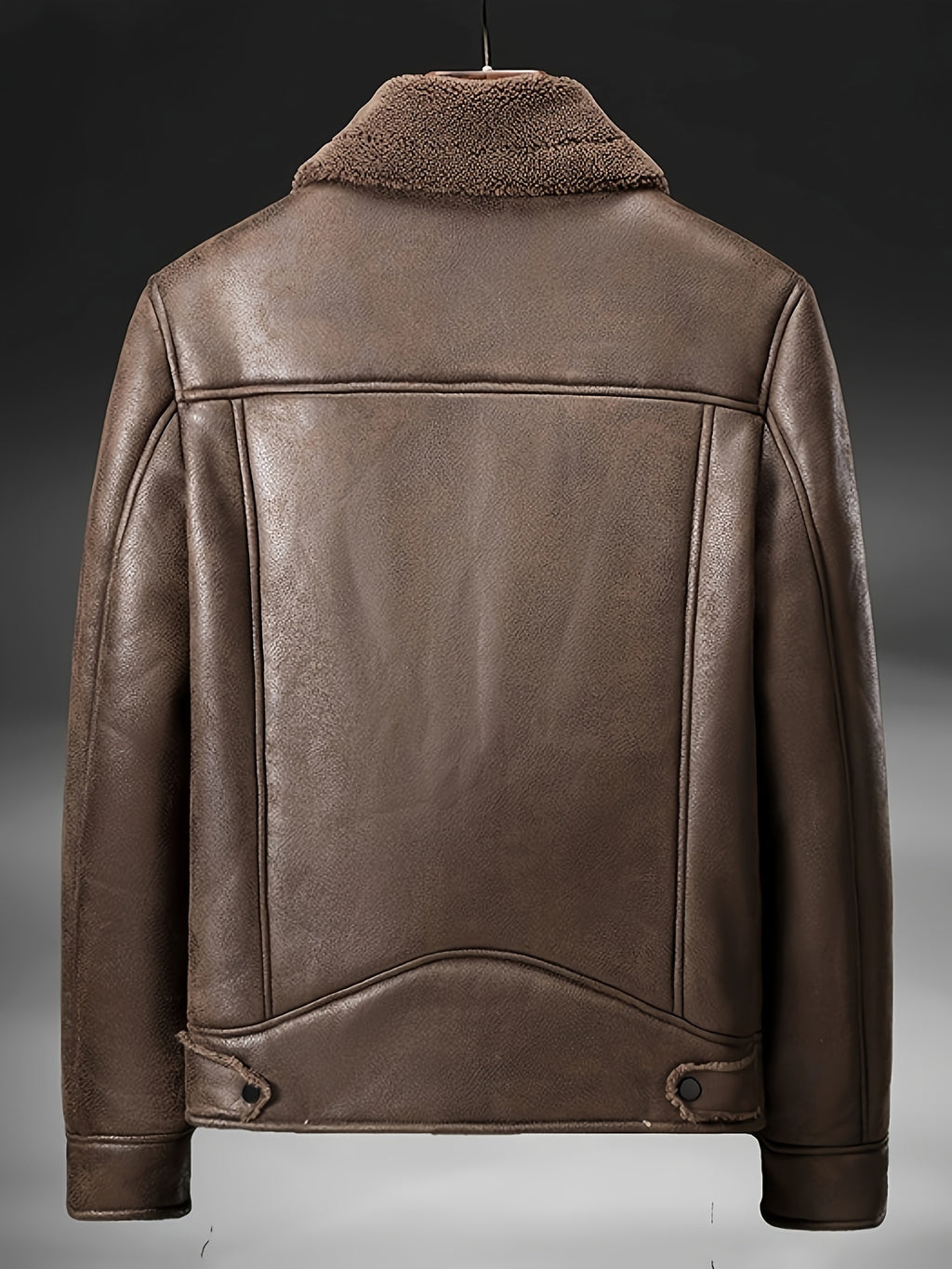 Men's Fleece-Lined Faux Leather Jacket - Casual, Zip-Up with Lapel Collar & Pockets for Winter Warmth
