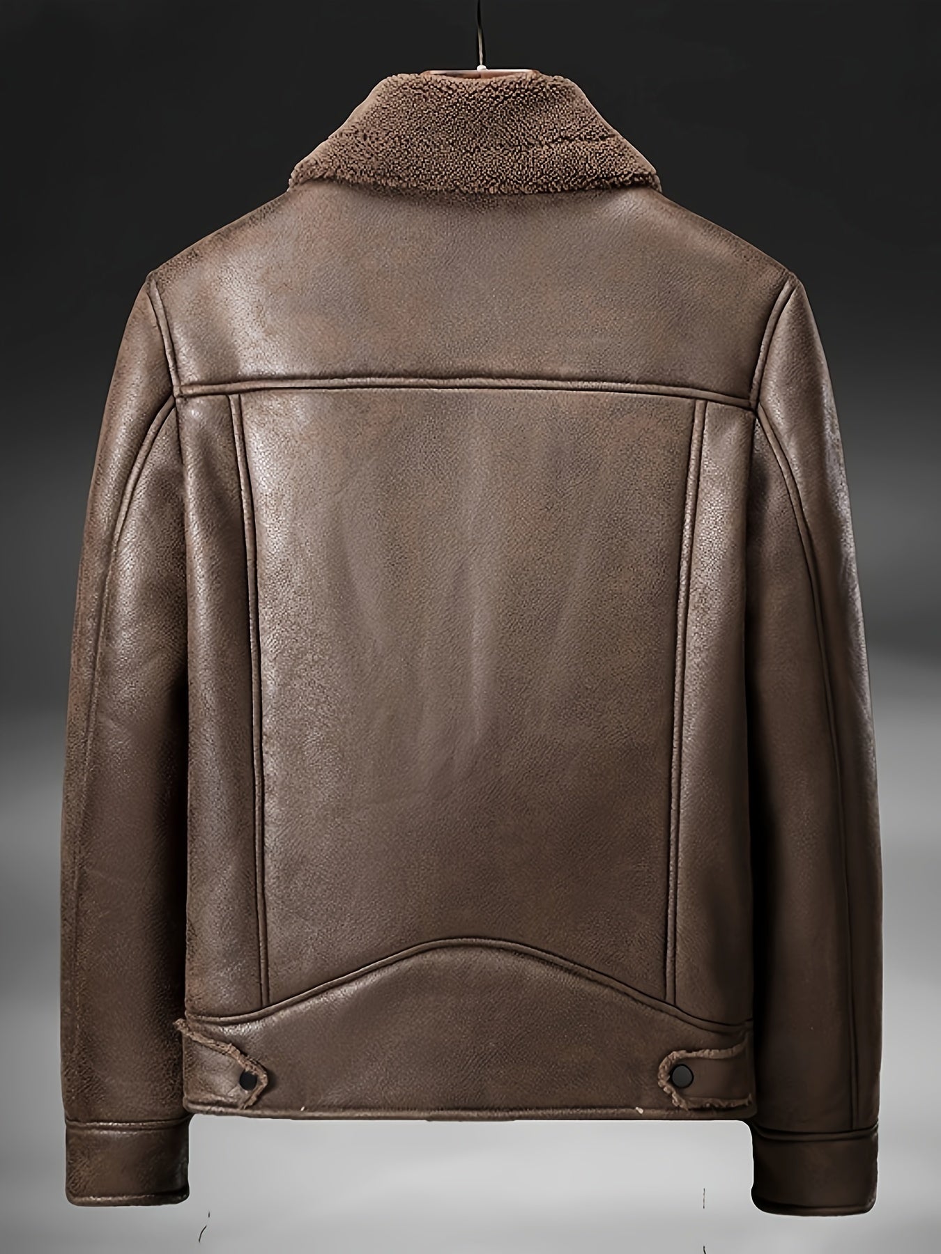 Men's Fleece-Lined Faux Leather Jacket - Casual, Zip-Up with Lapel Collar & Pockets for Winter Warmth