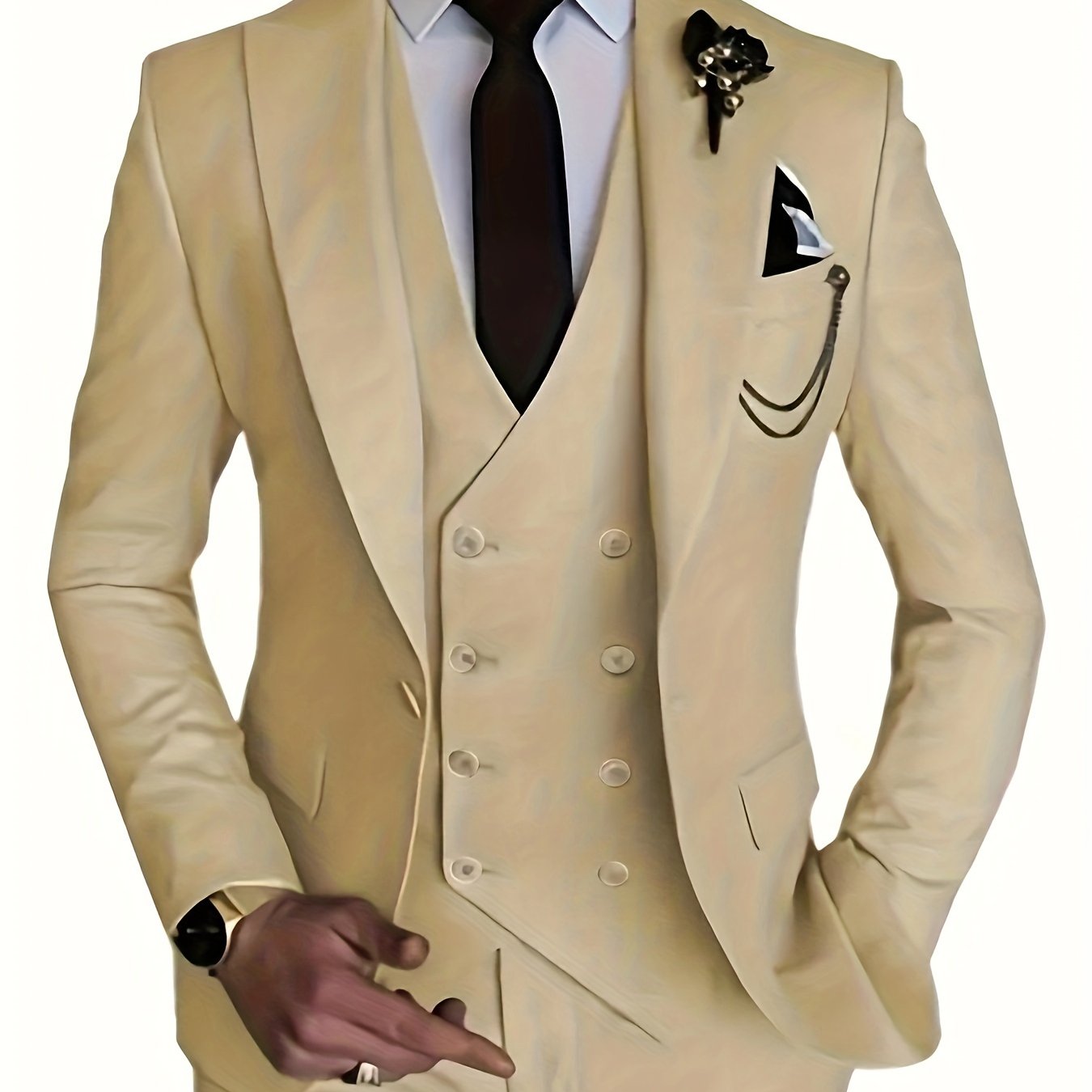 3-Piece Formal Suit Set - Classic Double-Breasted Jacket, Vest, and Pants for Business, Wedding, and Party Occasions - High-Quality Fabric, Comfortable Fit, and Stylish Design