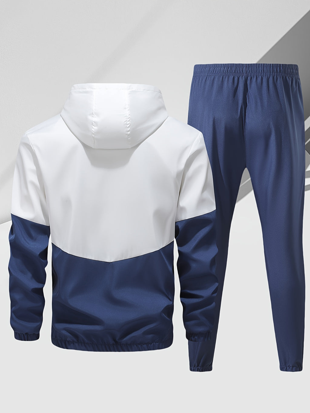 Men's Casual Sports Set, Spring/Autumn Hooded Jacket And Pants, 2-Piece Stylish Athletic Suit, Youth Fashion Trend, Color Block Design