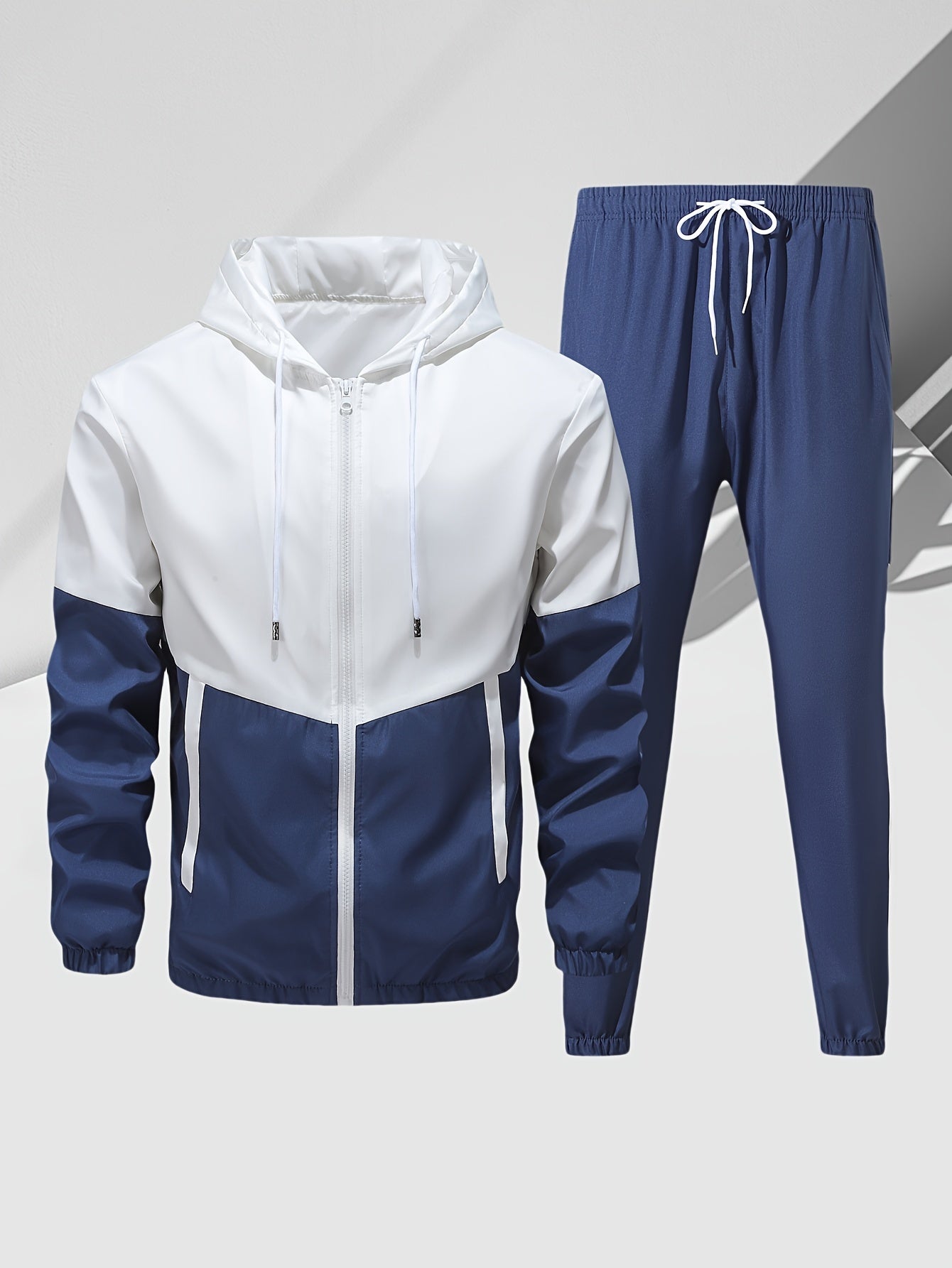 Men's Casual Sports Set, Spring/Autumn Hooded Jacket And Pants, 2-Piece Stylish Athletic Suit, Youth Fashion Trend, Color Block Design